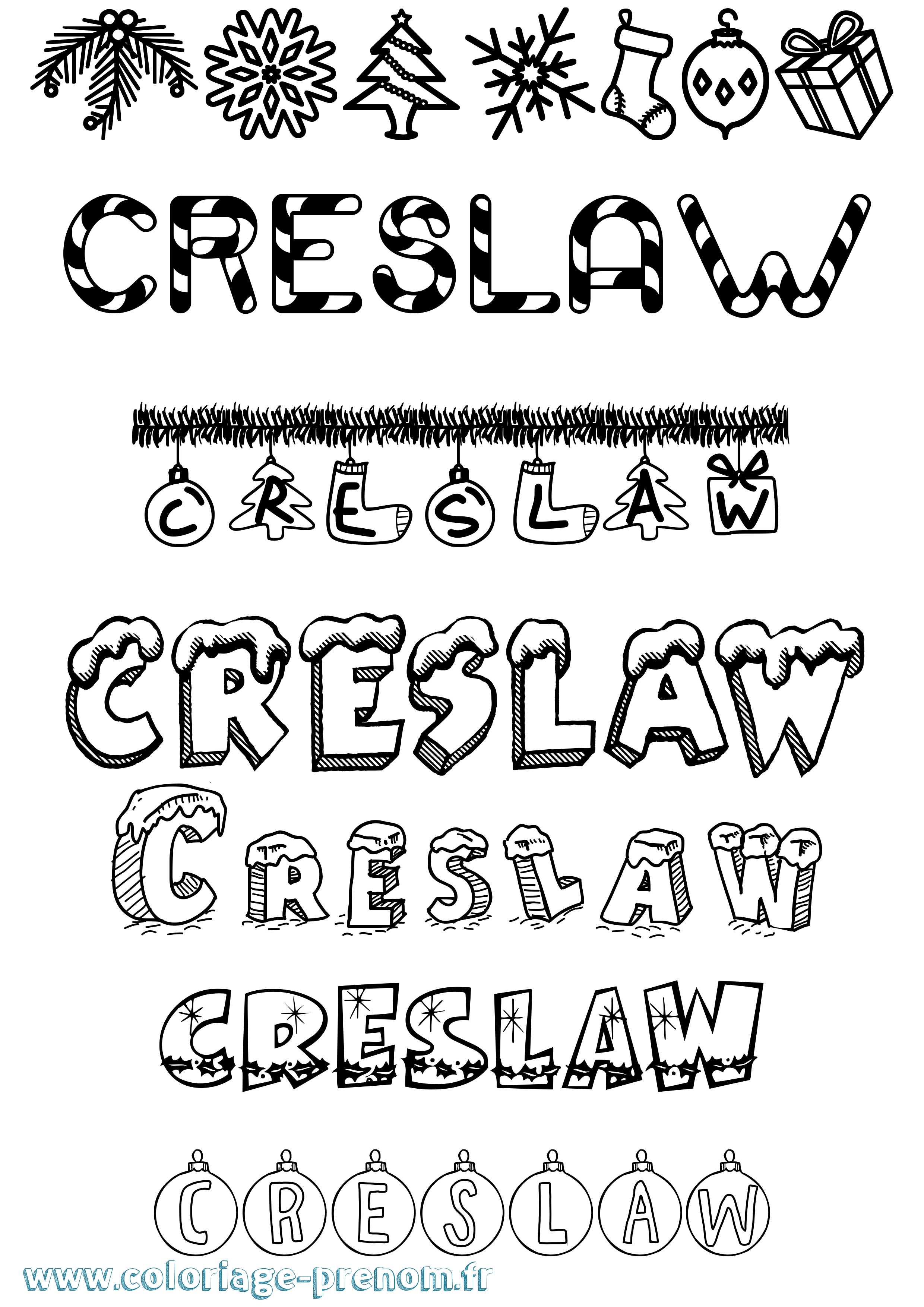 Coloriage prénom Creslaw Noël