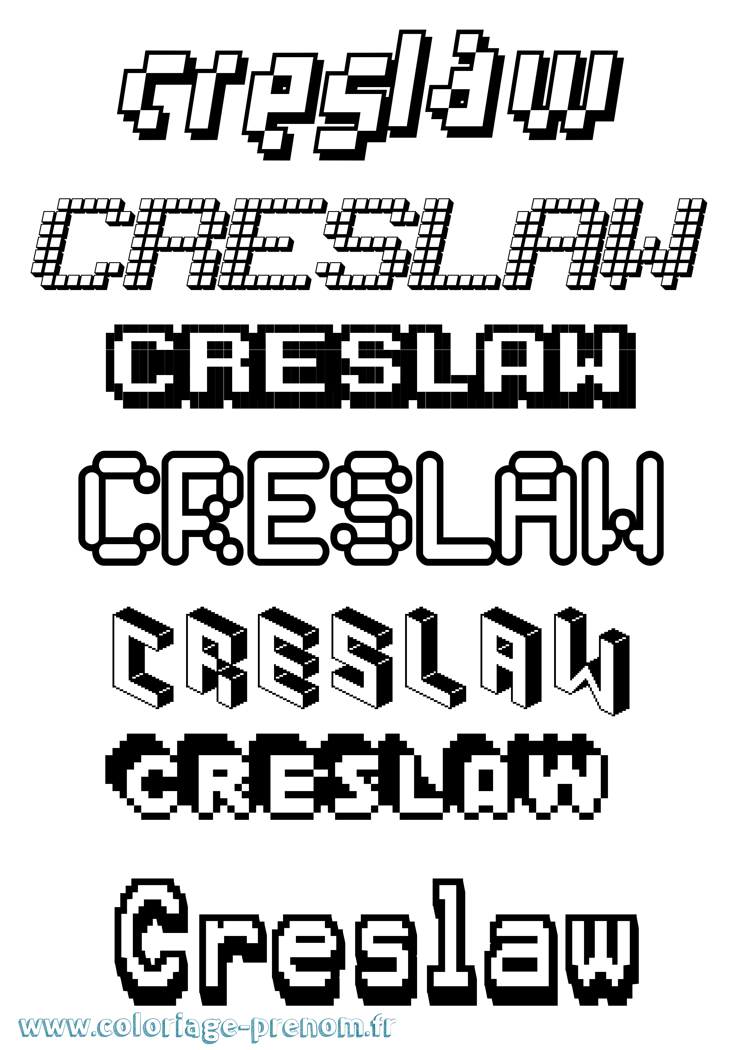 Coloriage prénom Creslaw Pixel
