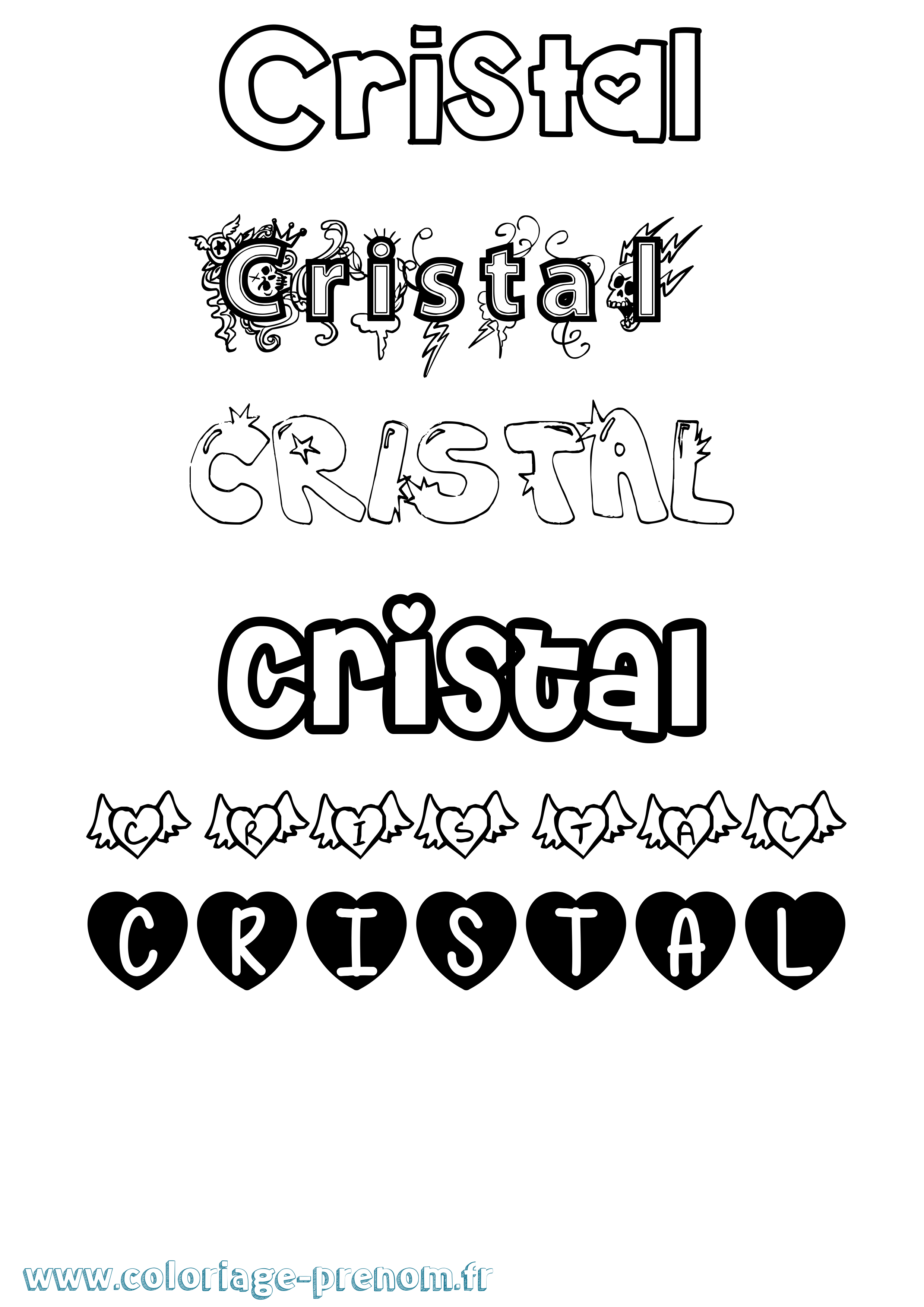 Coloriage prénom Cristal Girly