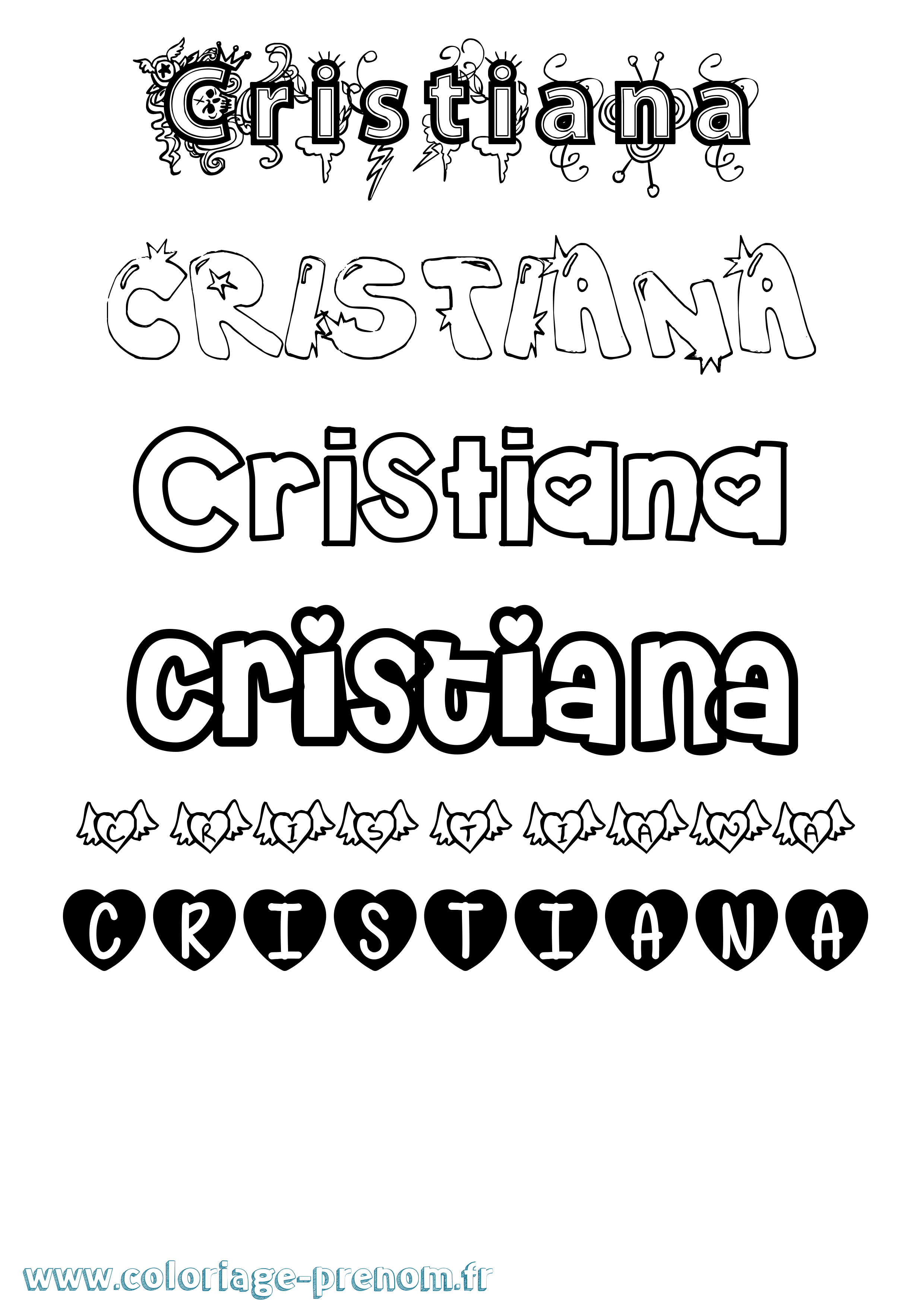 Coloriage prénom Cristiana Girly