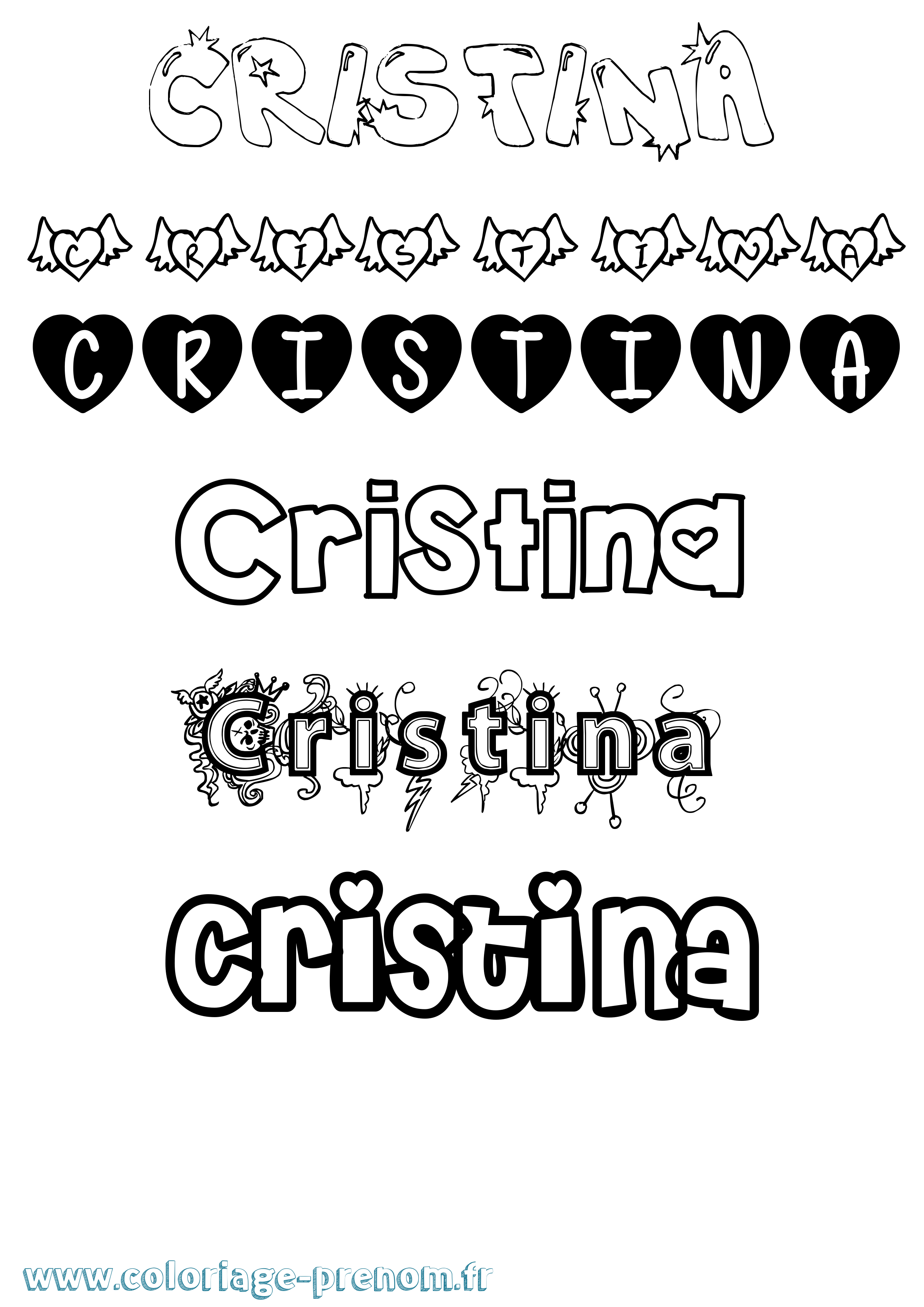 Coloriage prénom Cristina Girly