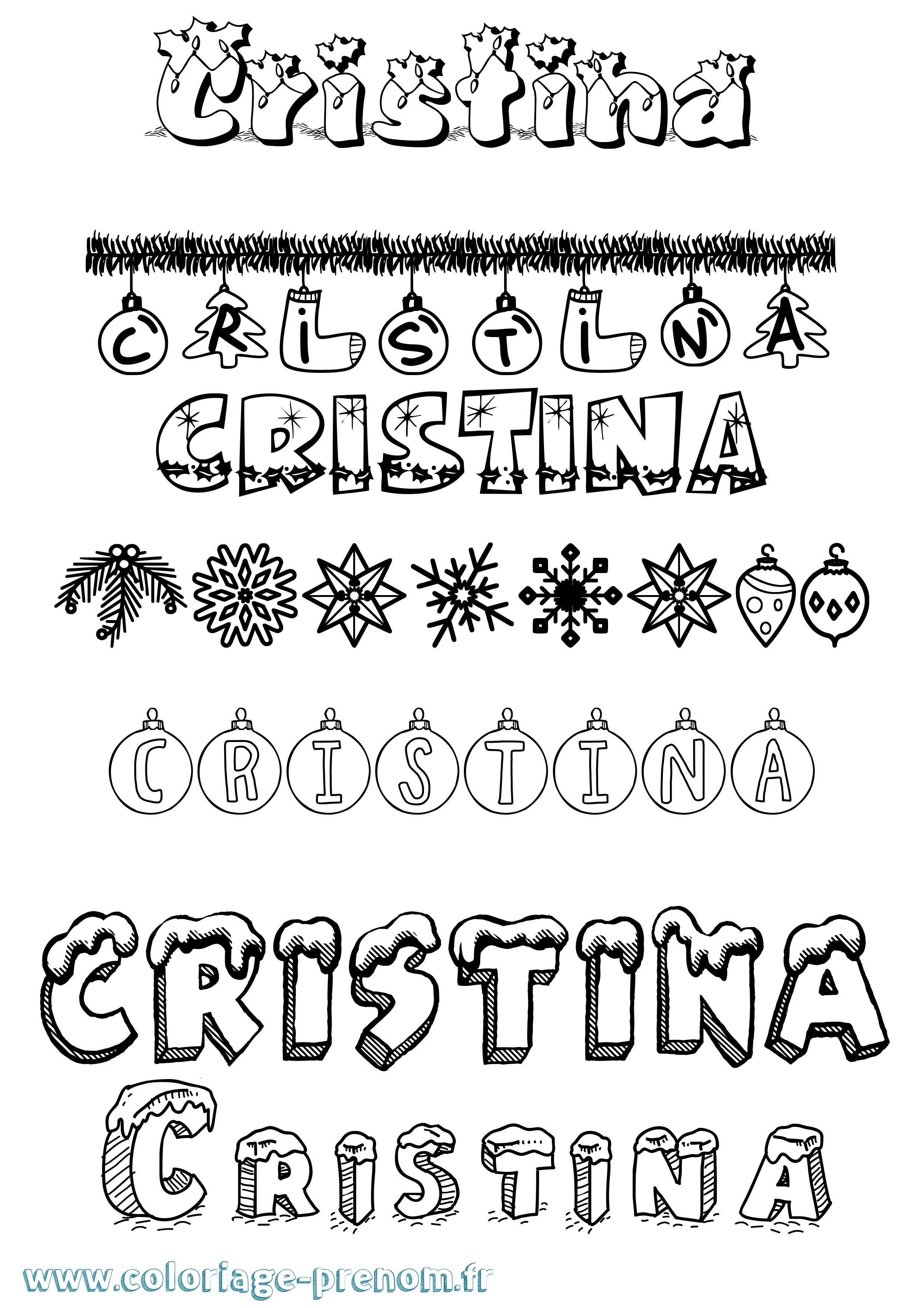 Coloriage Cristina Noël Coloriage prénom Cristina Noël