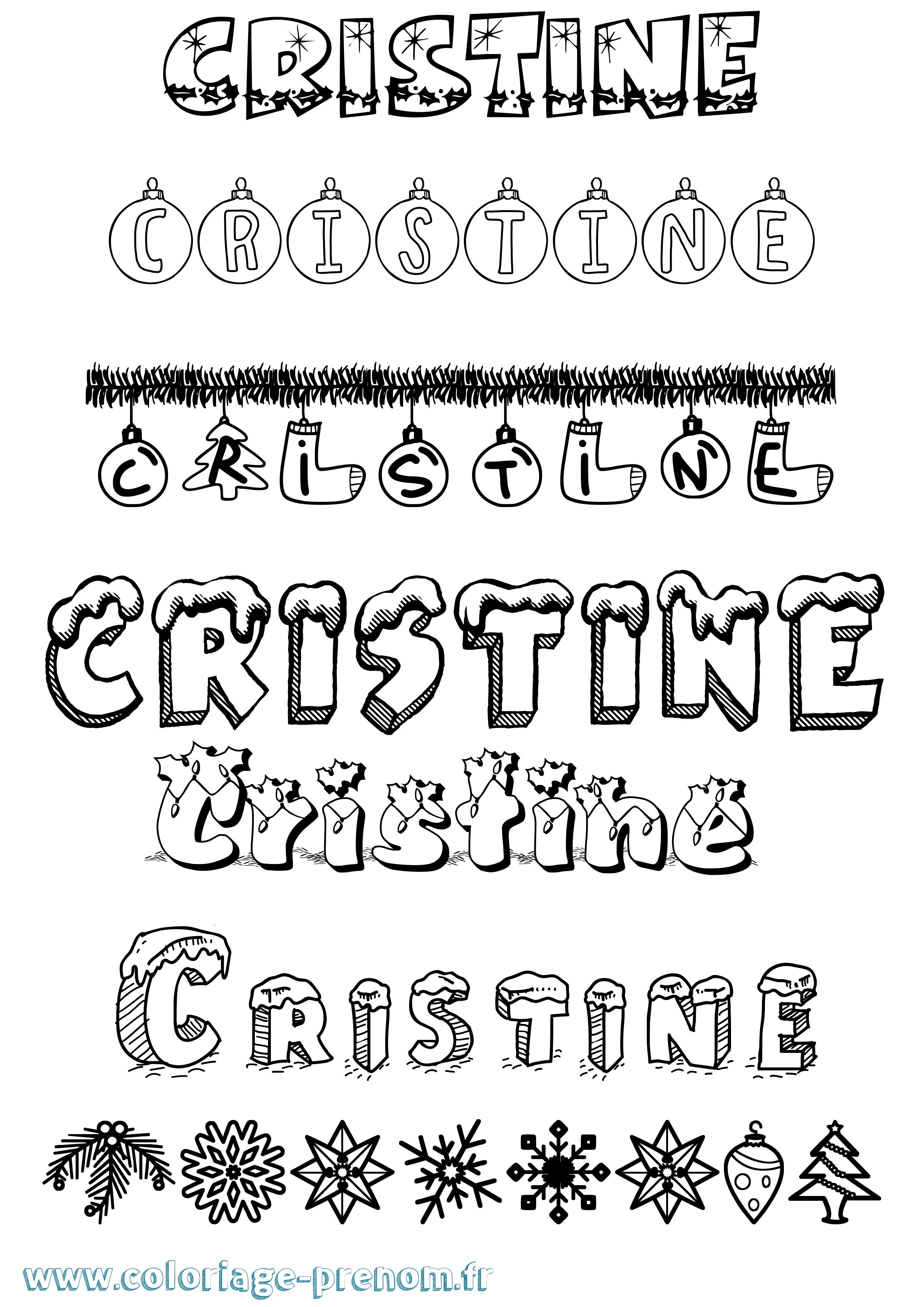 Coloriage prénom Cristine Noël