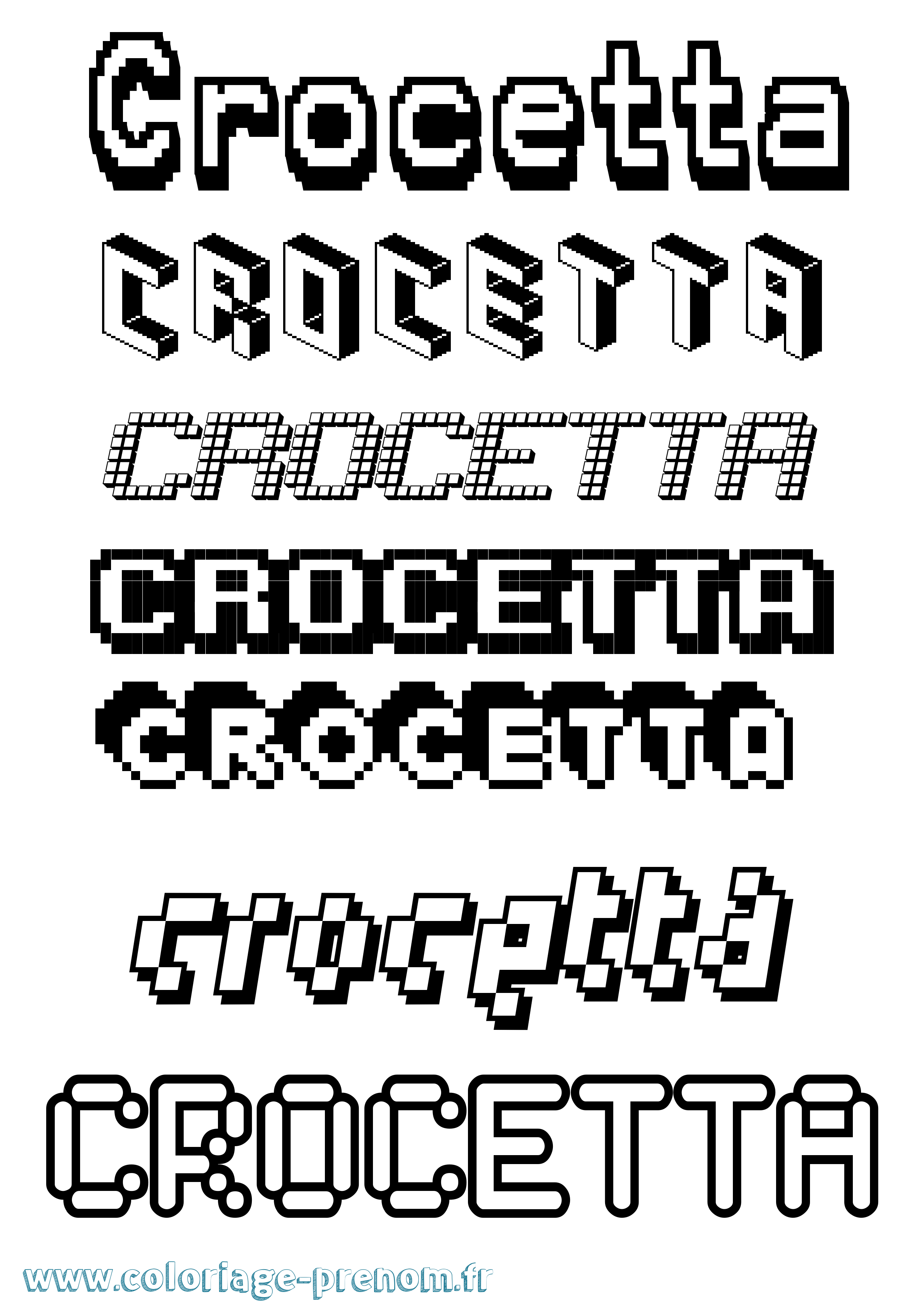 Coloriage prénom Crocetta Pixel
