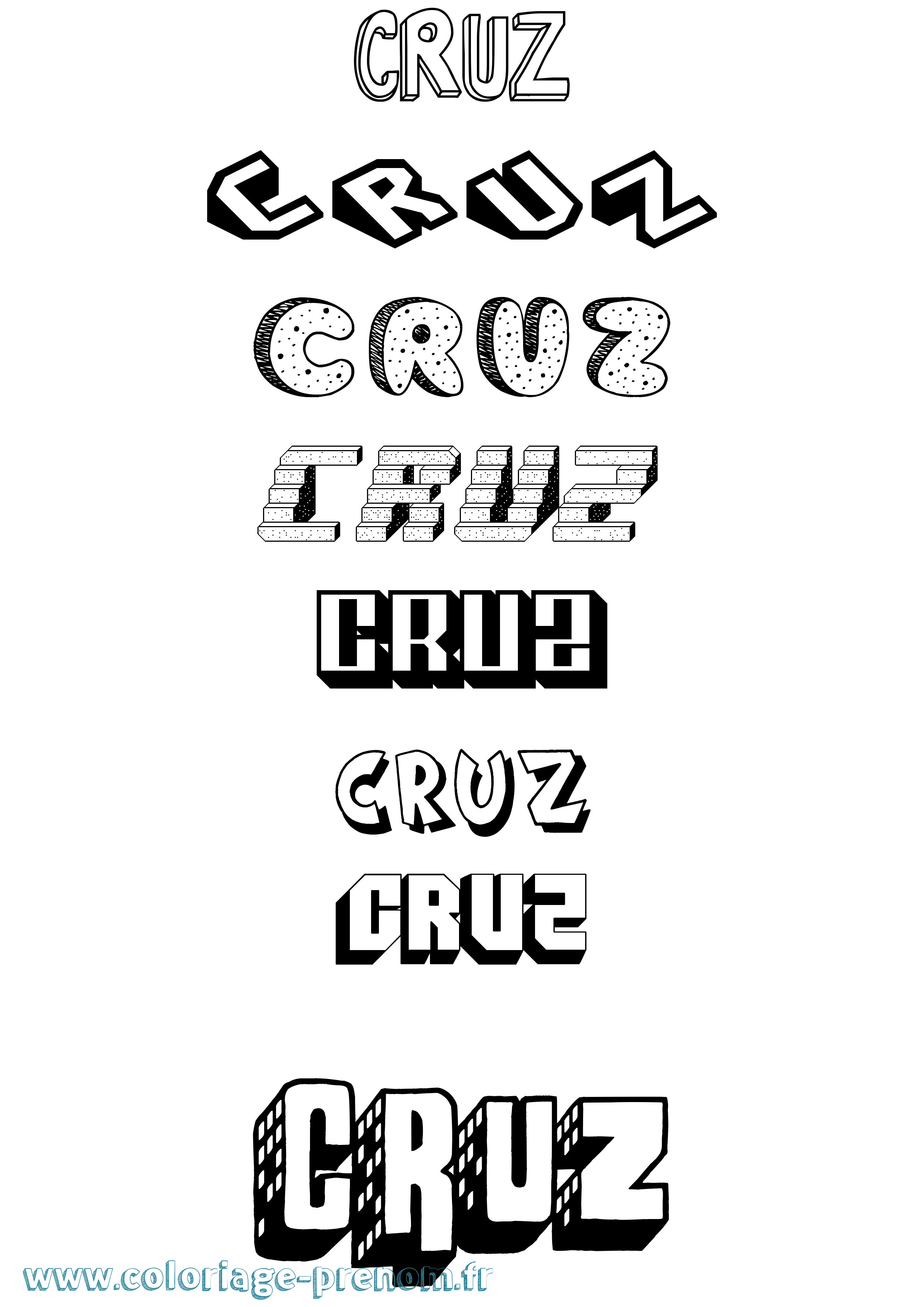 Coloriage prénom Cruz Effet 3D