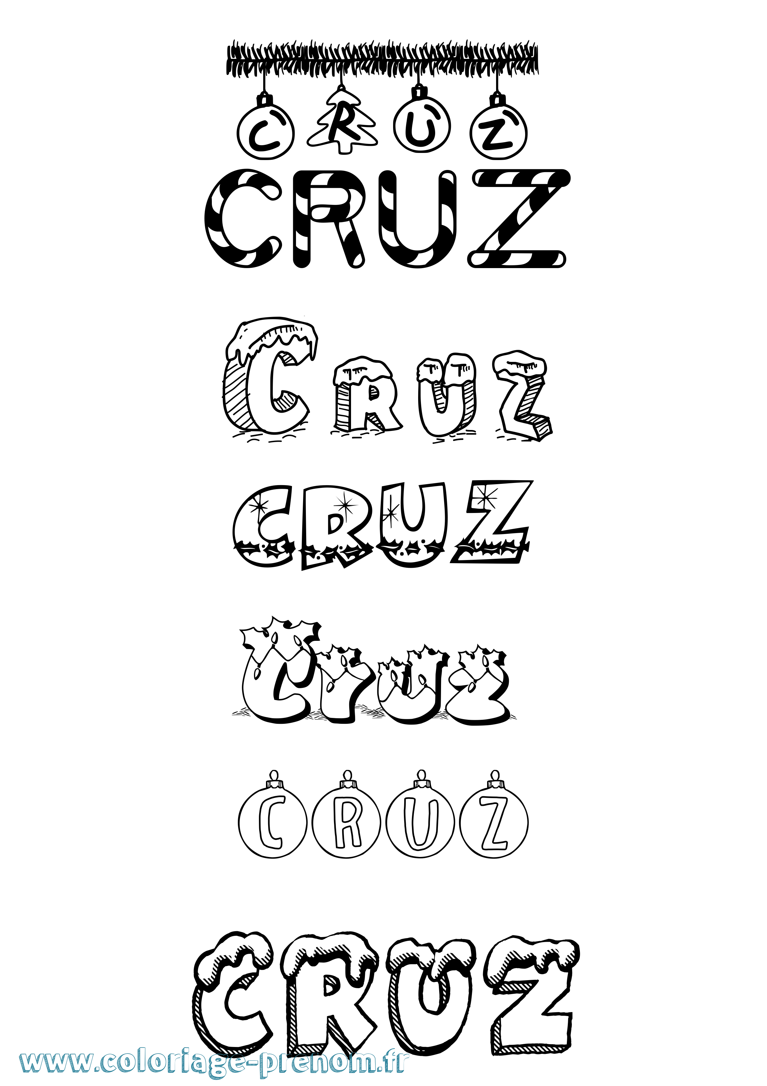 Coloriage Cruz Noël Coloriage prénom Cruz Noël