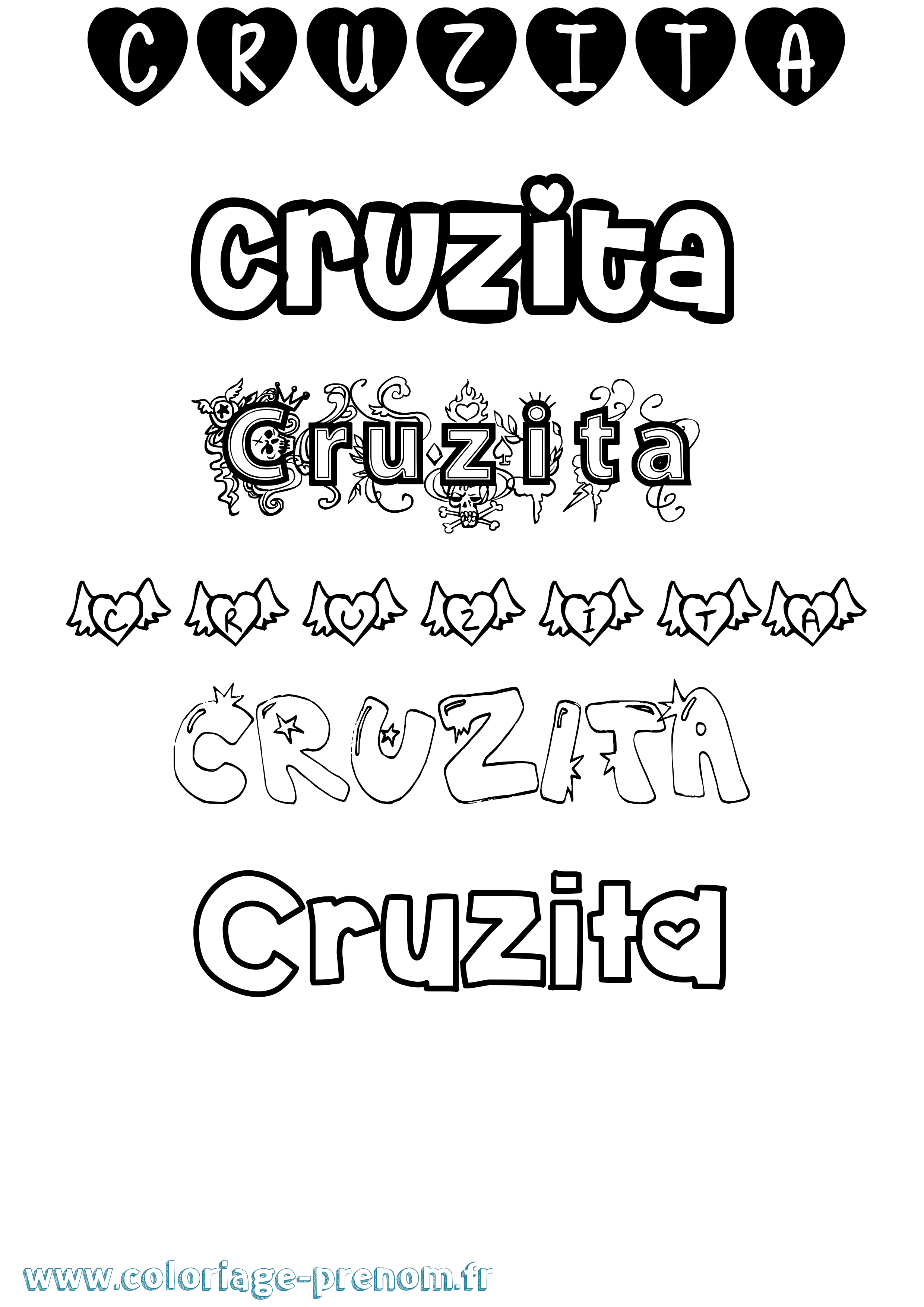 Coloriage prénom Cruzita Girly