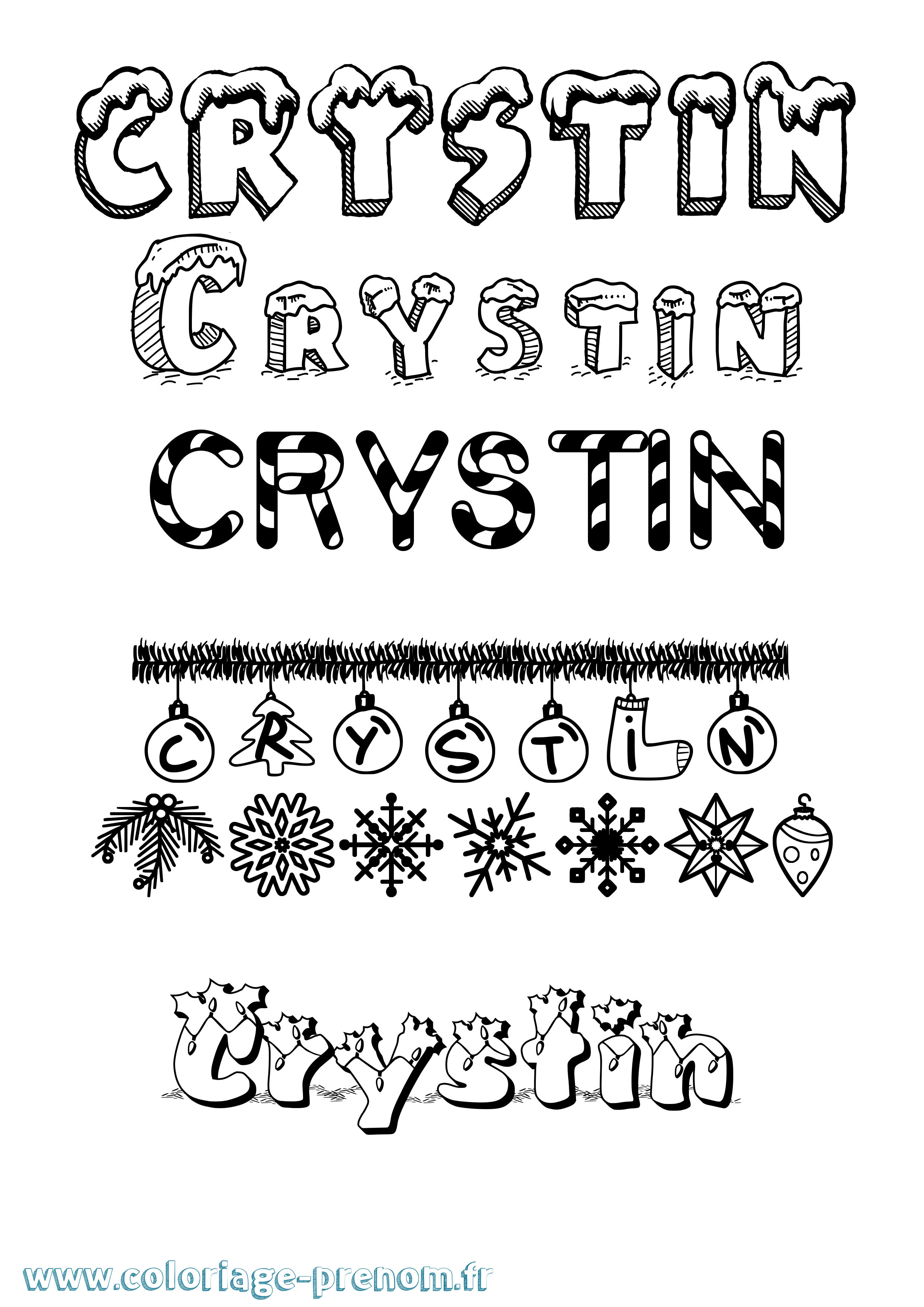Coloriage prénom Crystin Noël