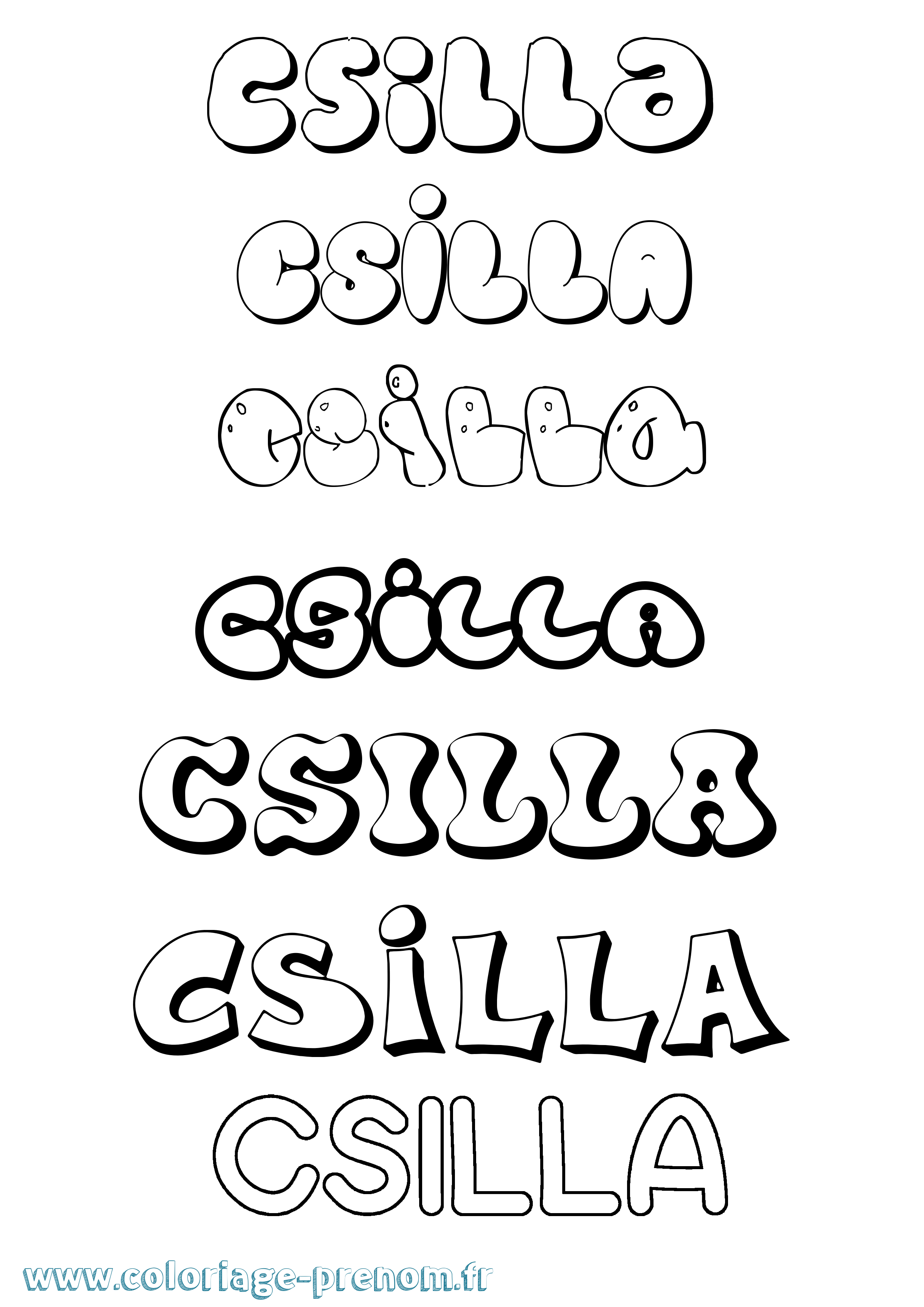 Coloriage Csilla Bubble Coloriage prénom Csilla Bubble