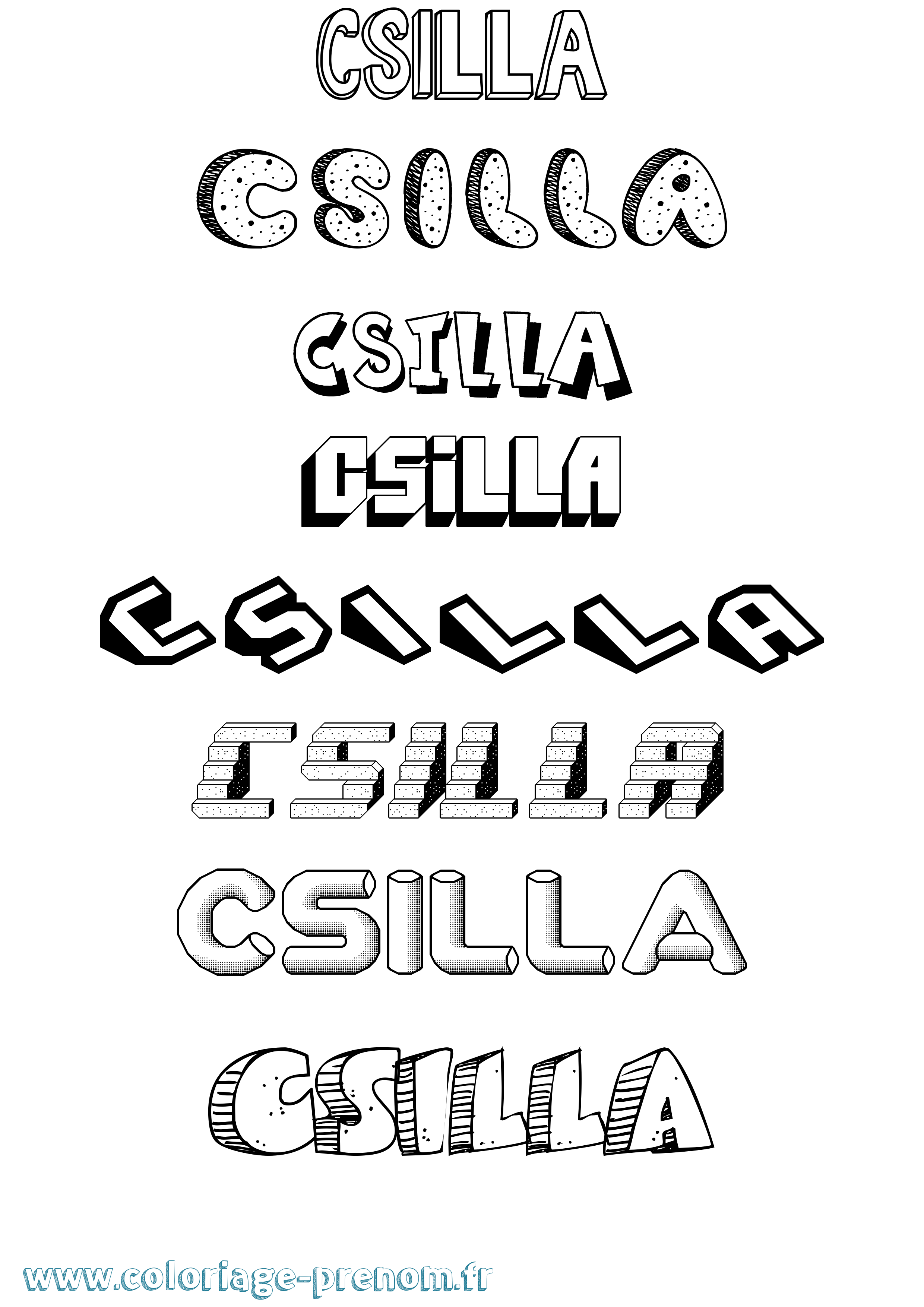 Coloriage Csilla Effet 3D Coloriage prénom Csilla Effet 3D
