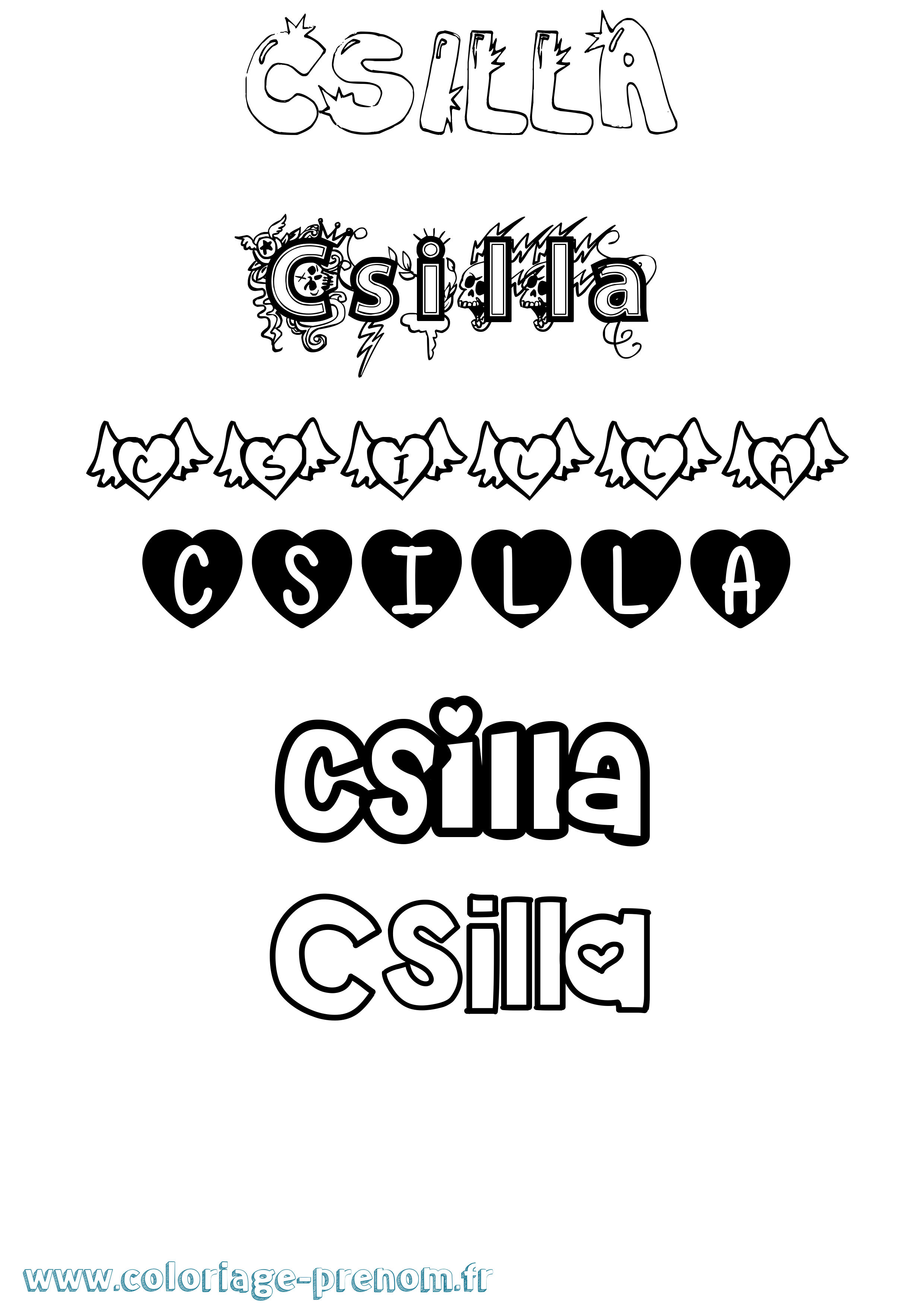 Coloriage Csilla Girly Coloriage prénom Csilla Girly