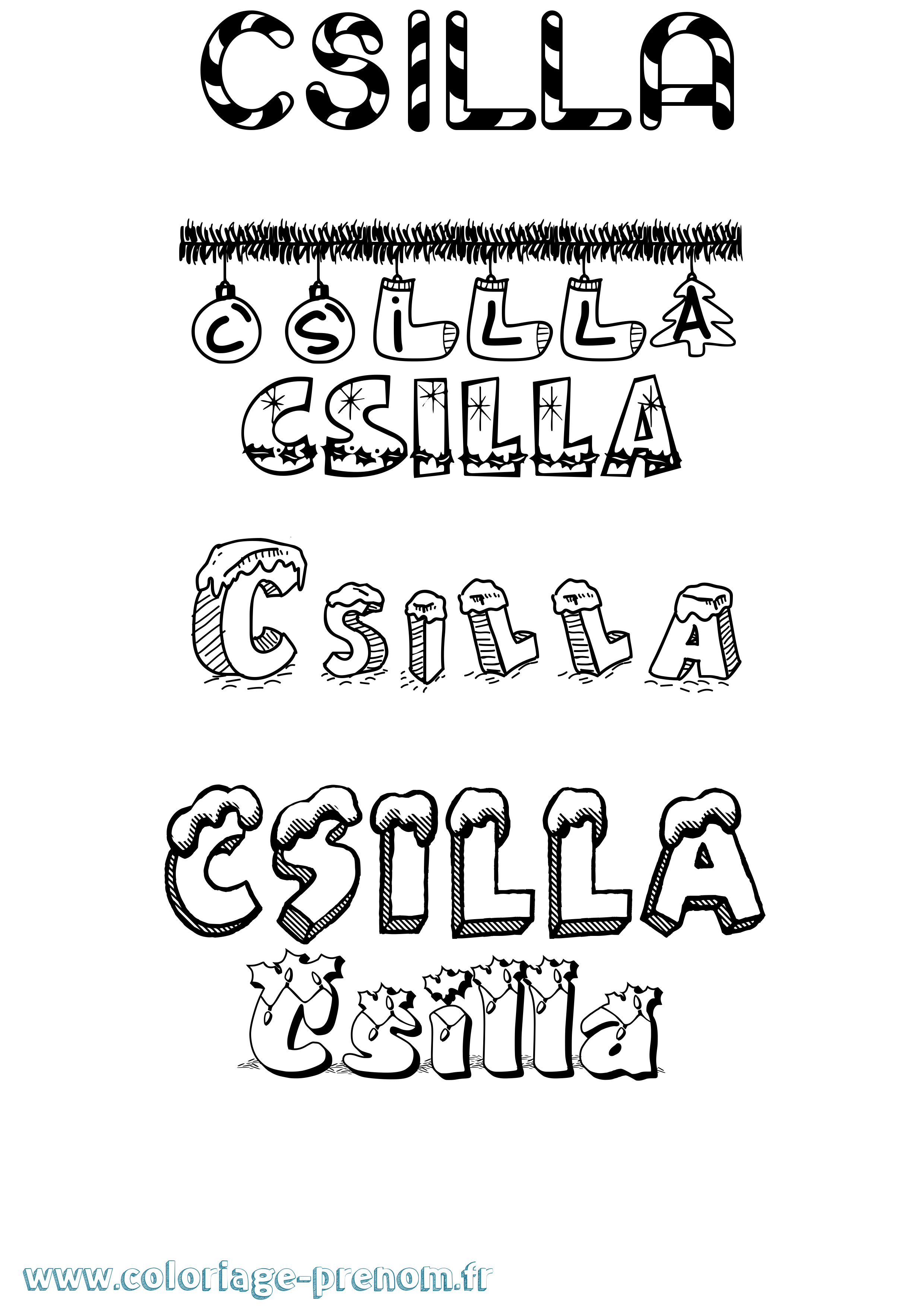 Coloriage Csilla Noël Coloriage prénom Csilla Noël
