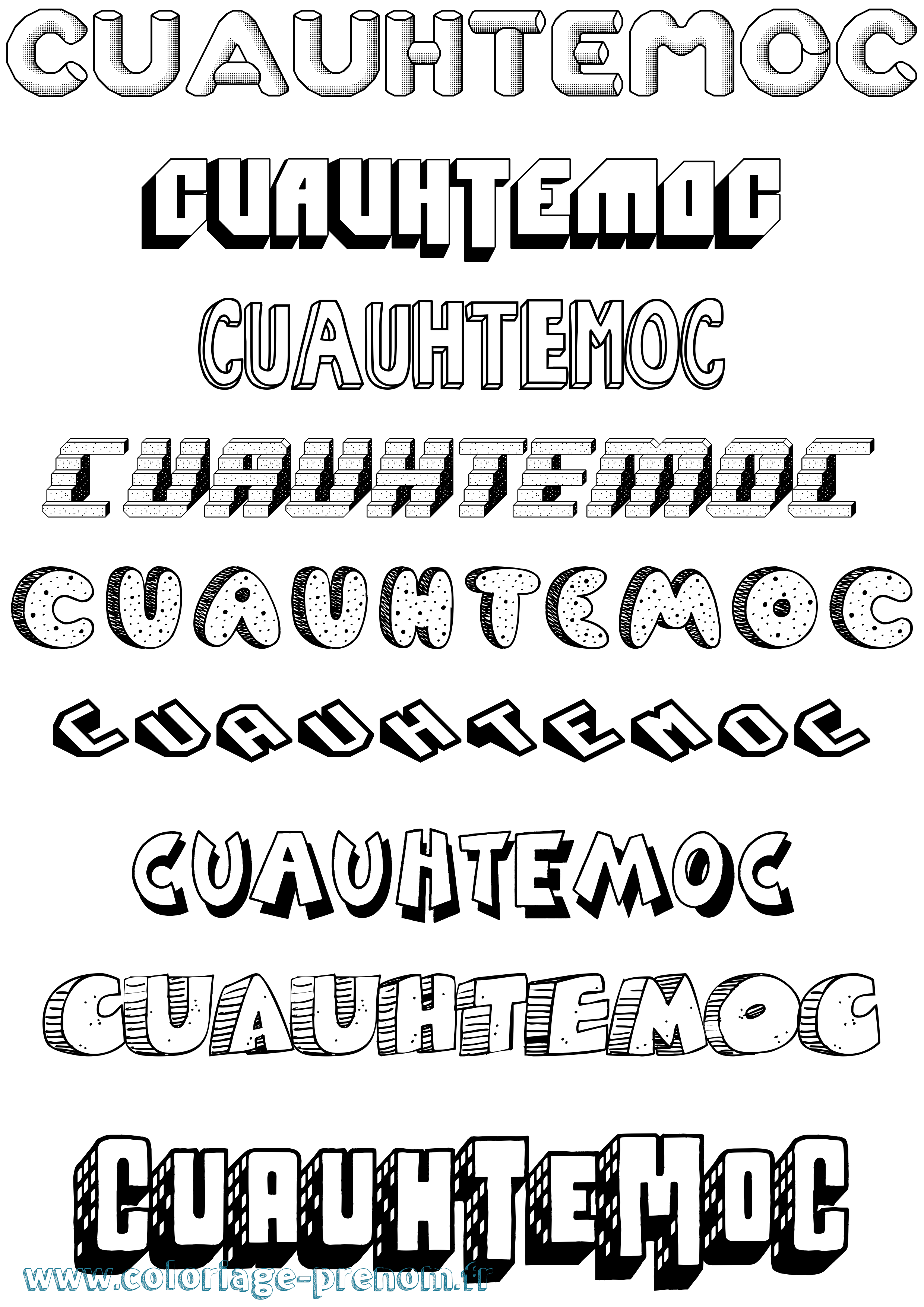 Coloriage Cuauhtemoc Effet 3D Coloriage prénom Cuauhtemoc Effet 3D