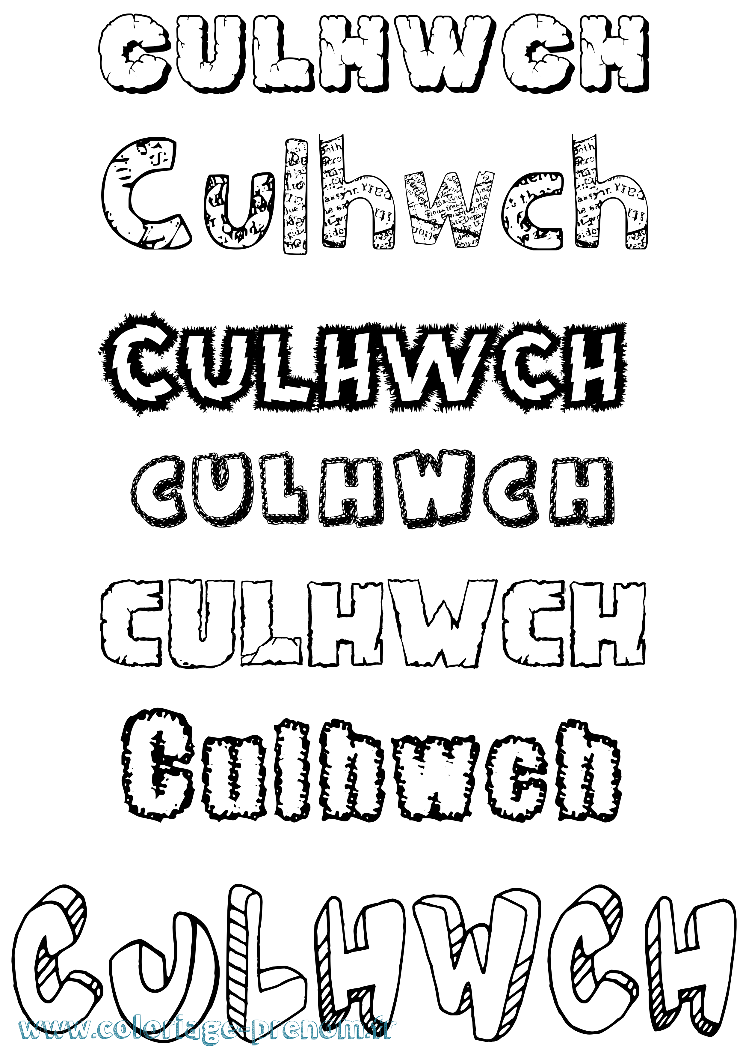 Coloriage prénom Culhwch Destructuré
