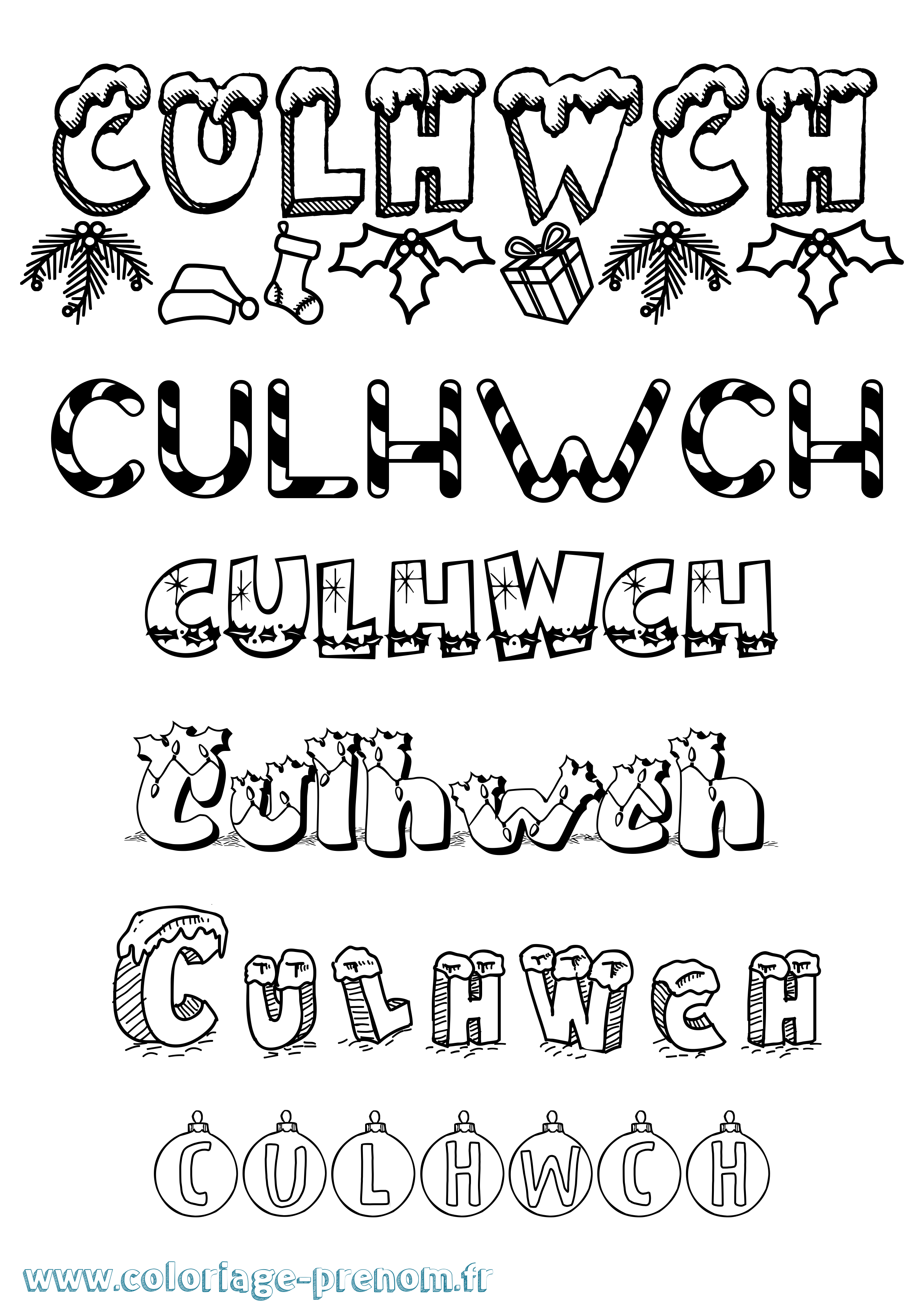 Coloriage prénom Culhwch Noël