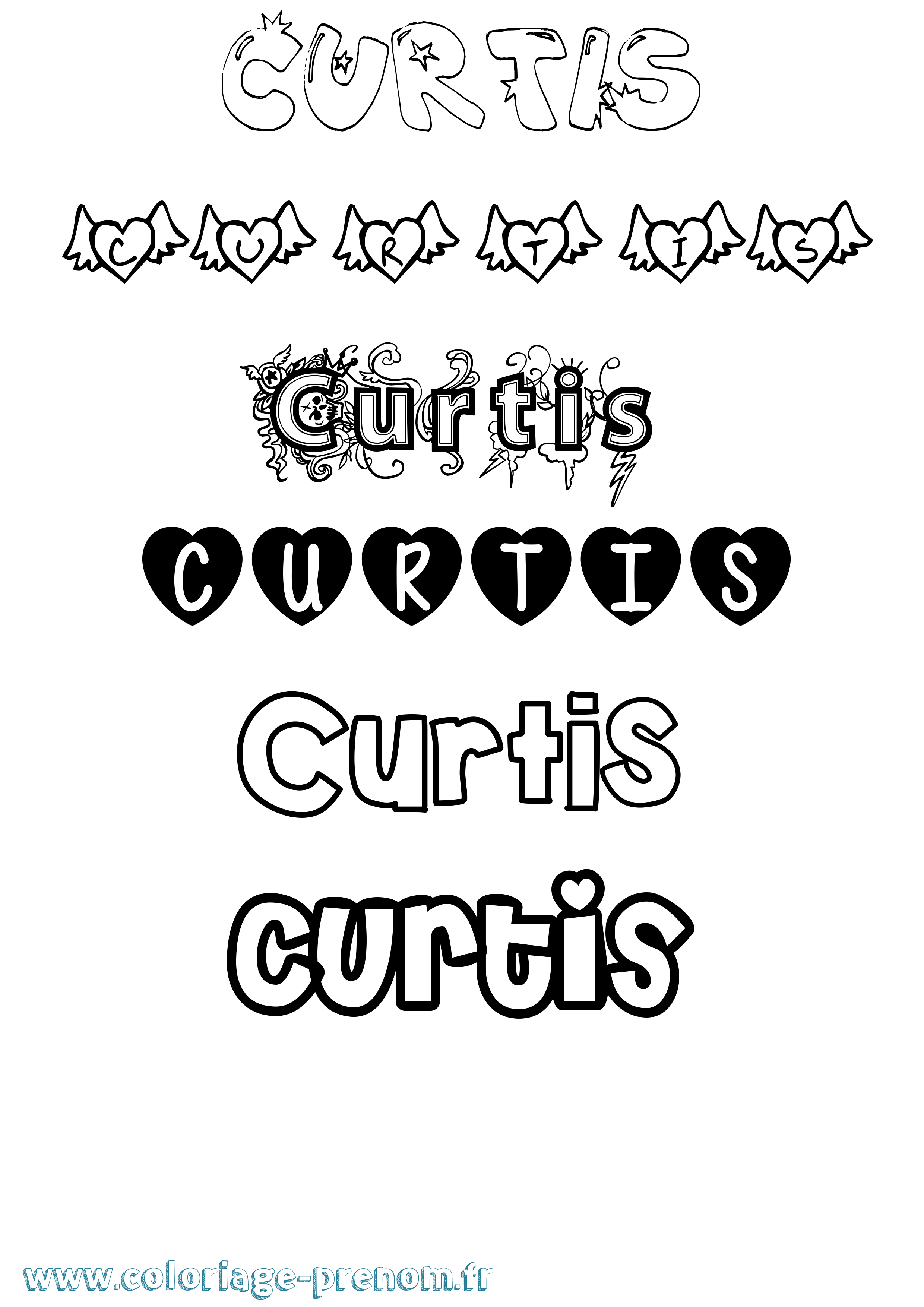Coloriage prénom Curtis Girly