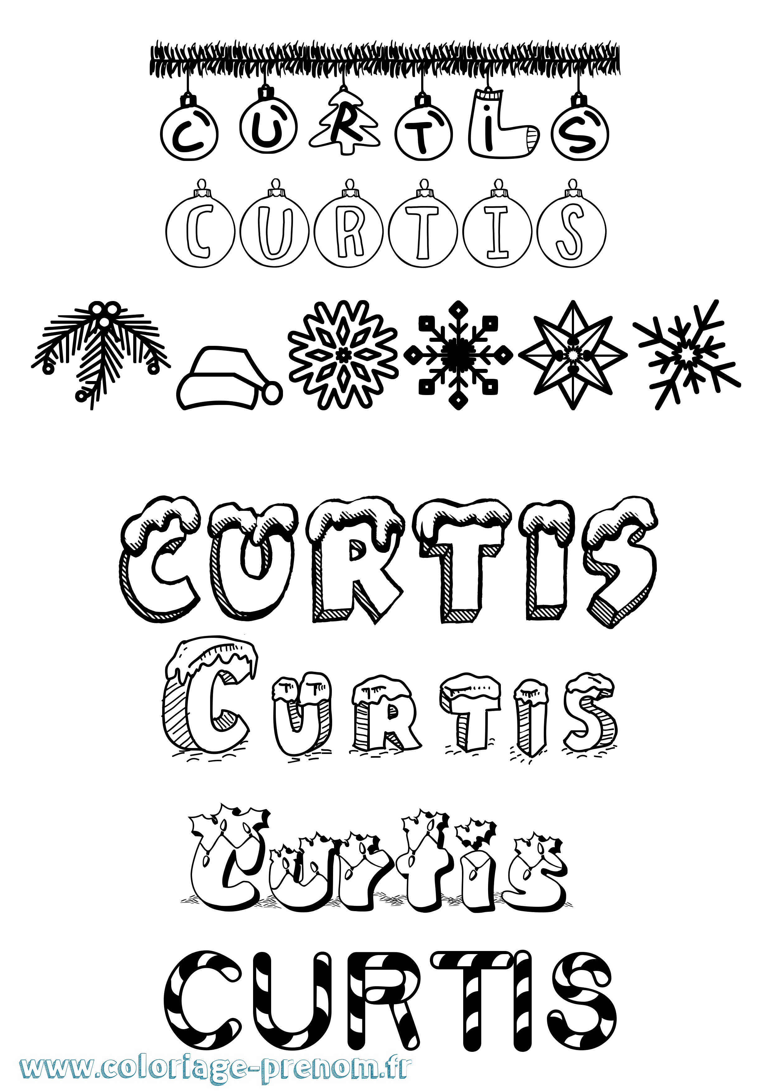 Coloriage prénom Curtis Noël