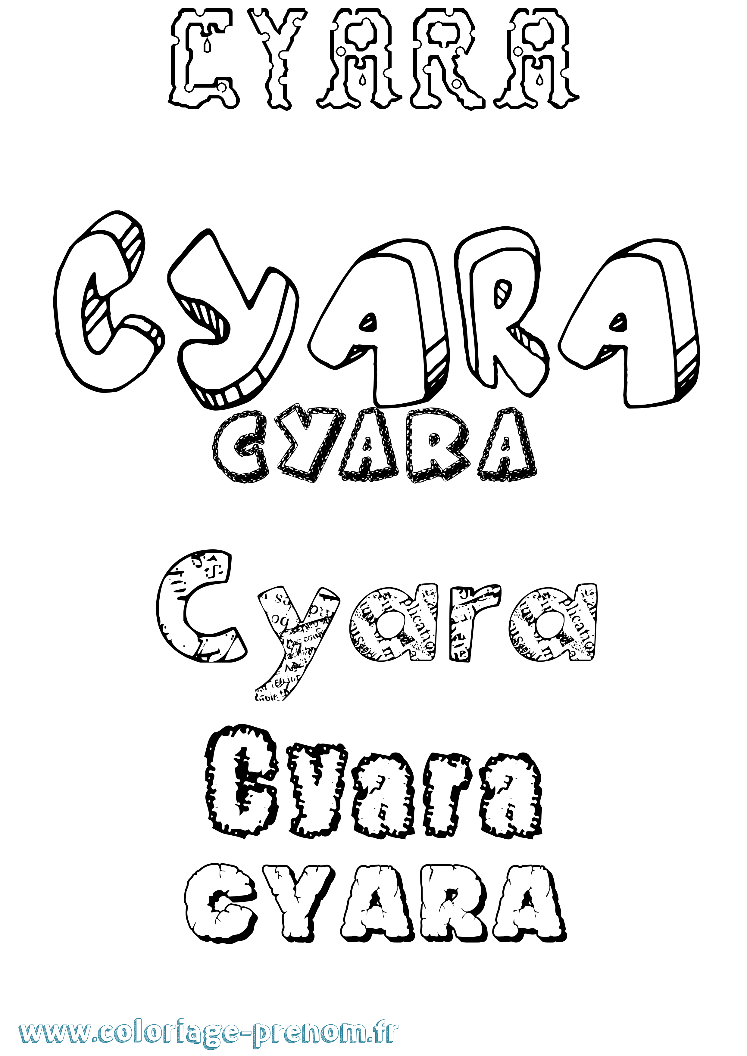 Coloriage prénom Cyara Destructuré