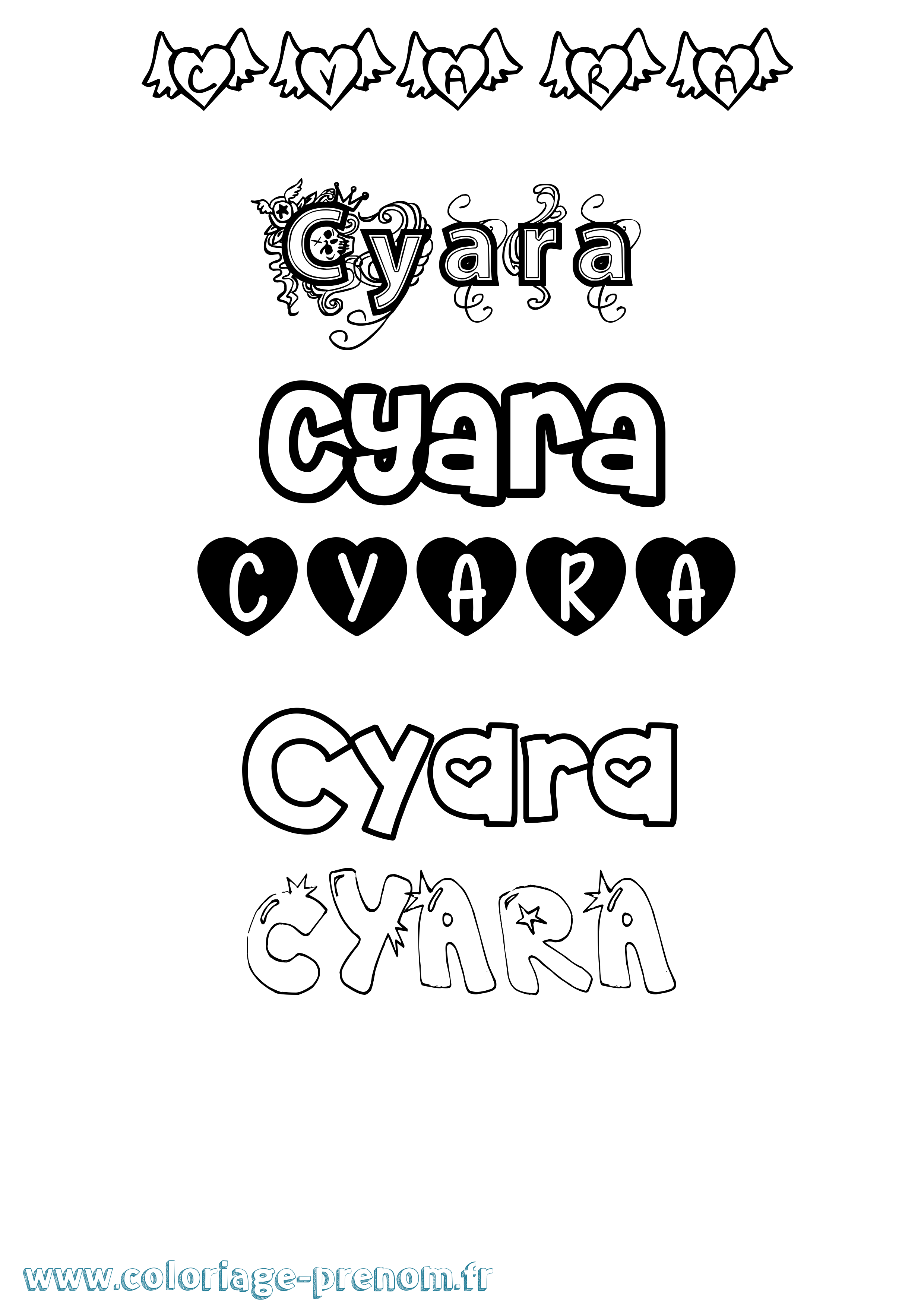 Coloriage prénom Cyara Girly