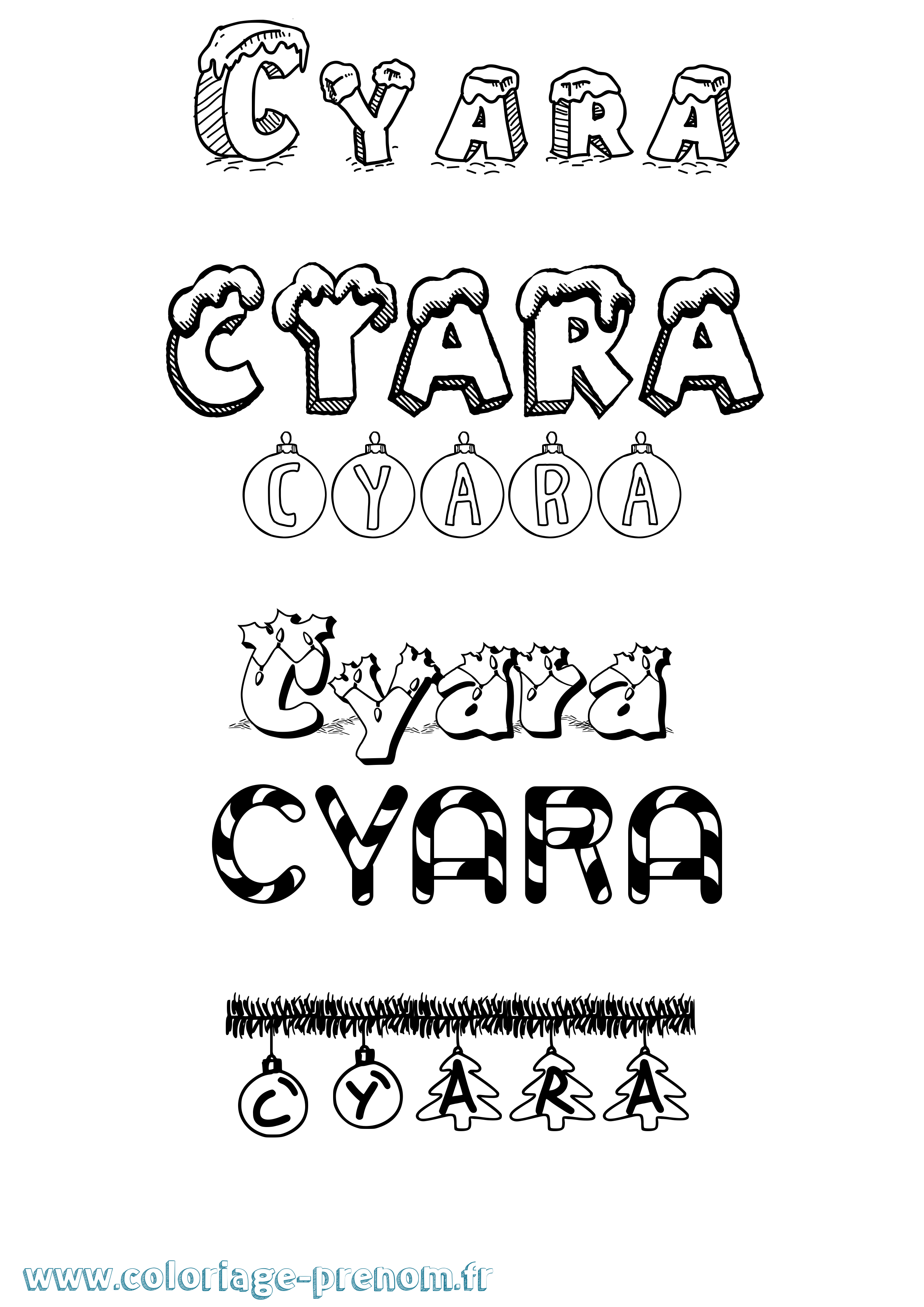 Coloriage prénom Cyara Noël