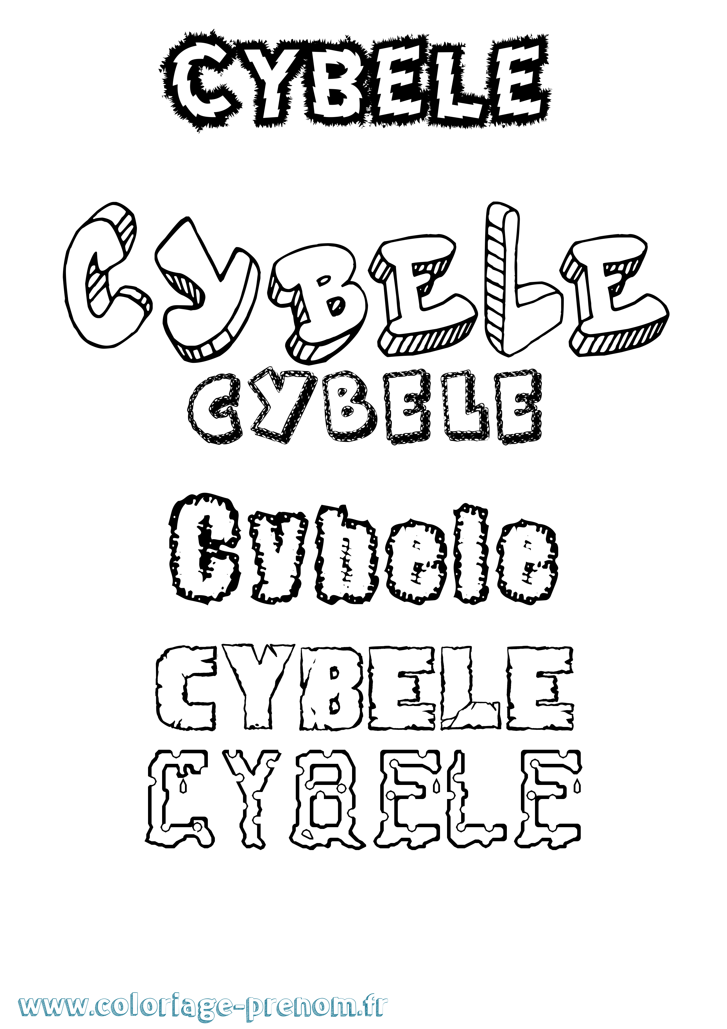 Coloriage prénom Cybele Destructuré