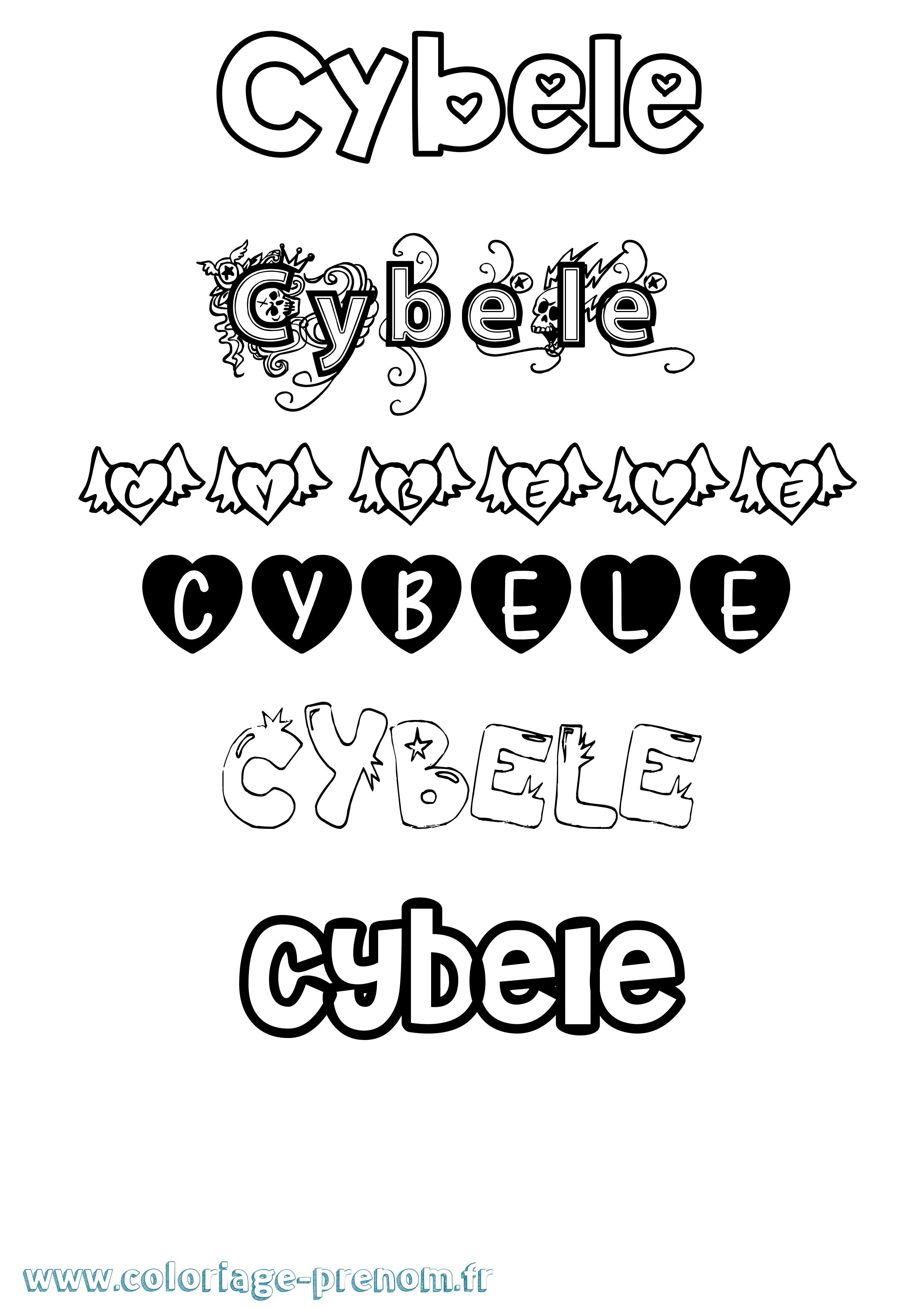 Coloriage prénom Cybele Girly