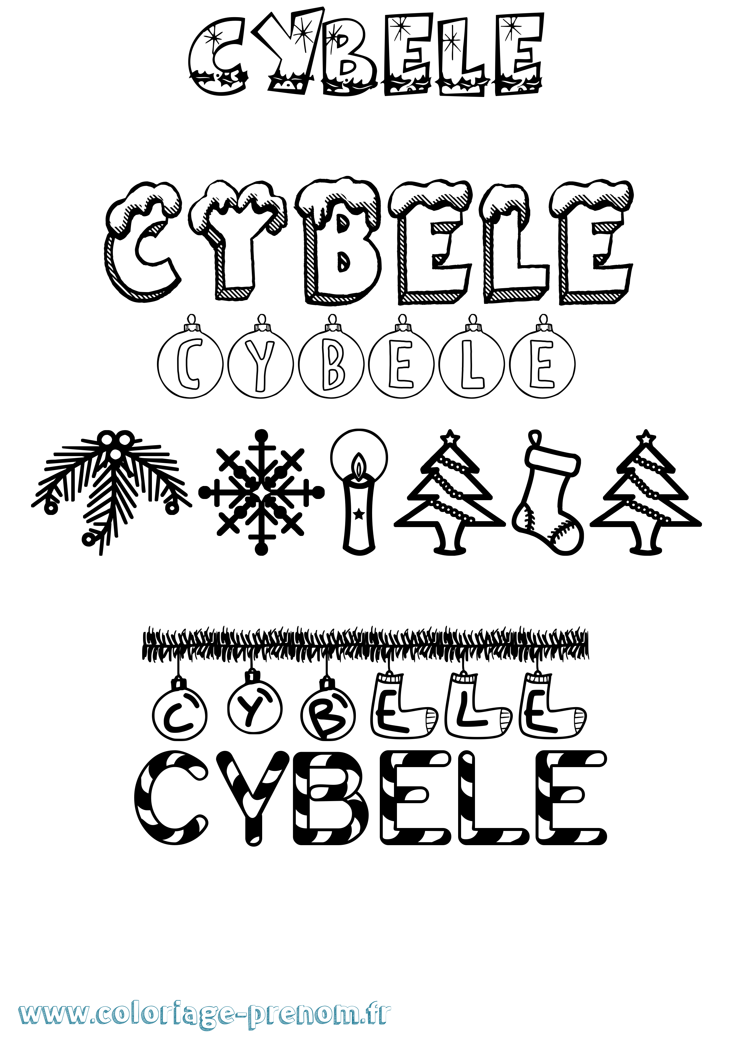 Coloriage prénom Cybele Noël