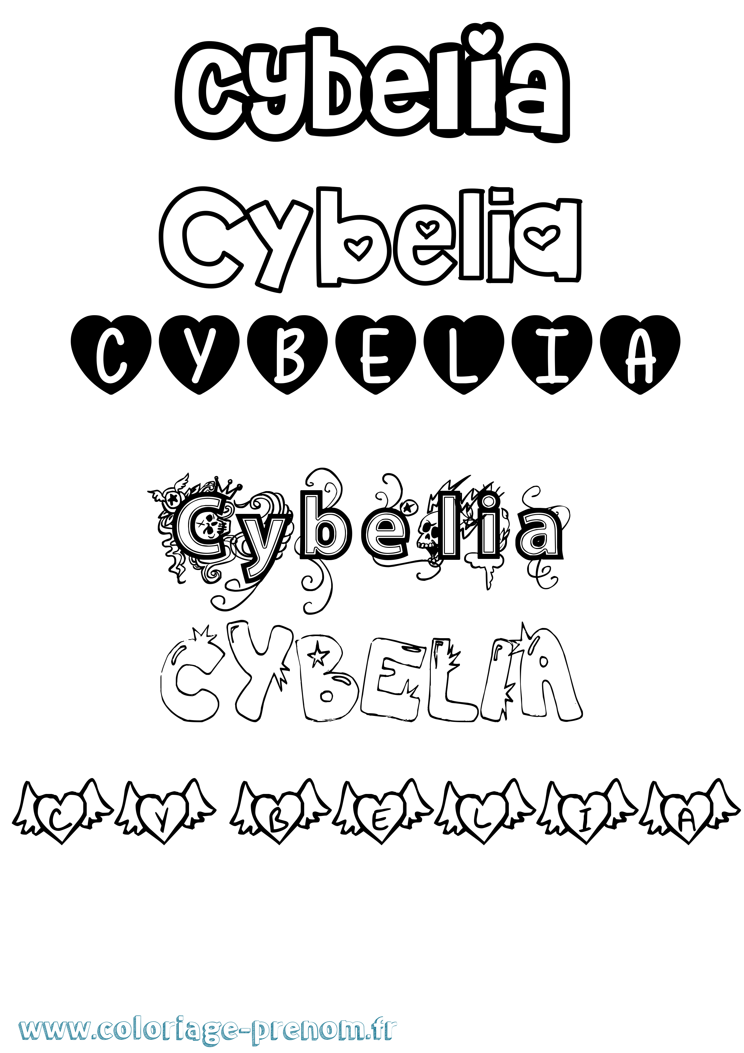 Coloriage prénom Cybelia Girly