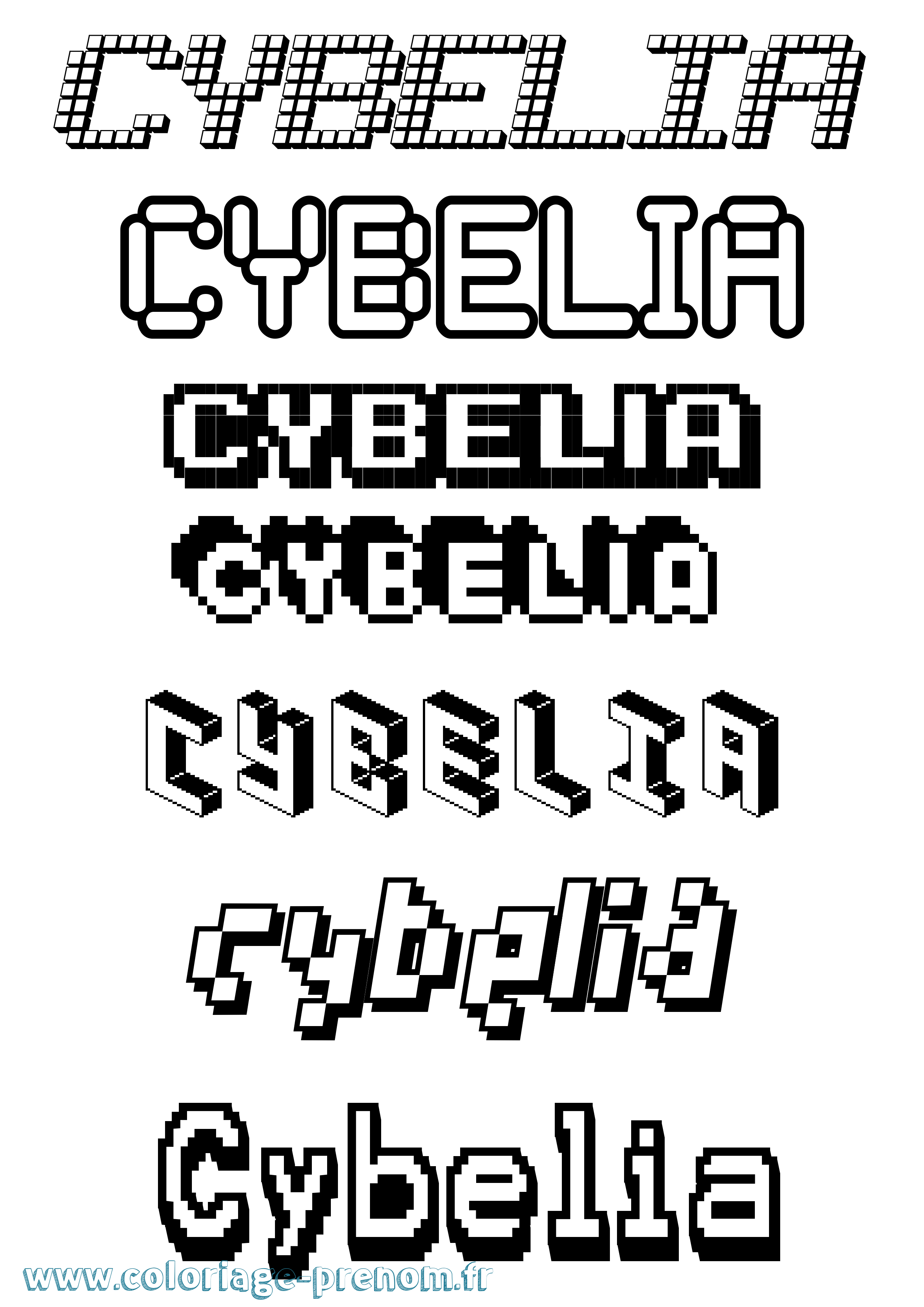 Coloriage prénom Cybelia Pixel