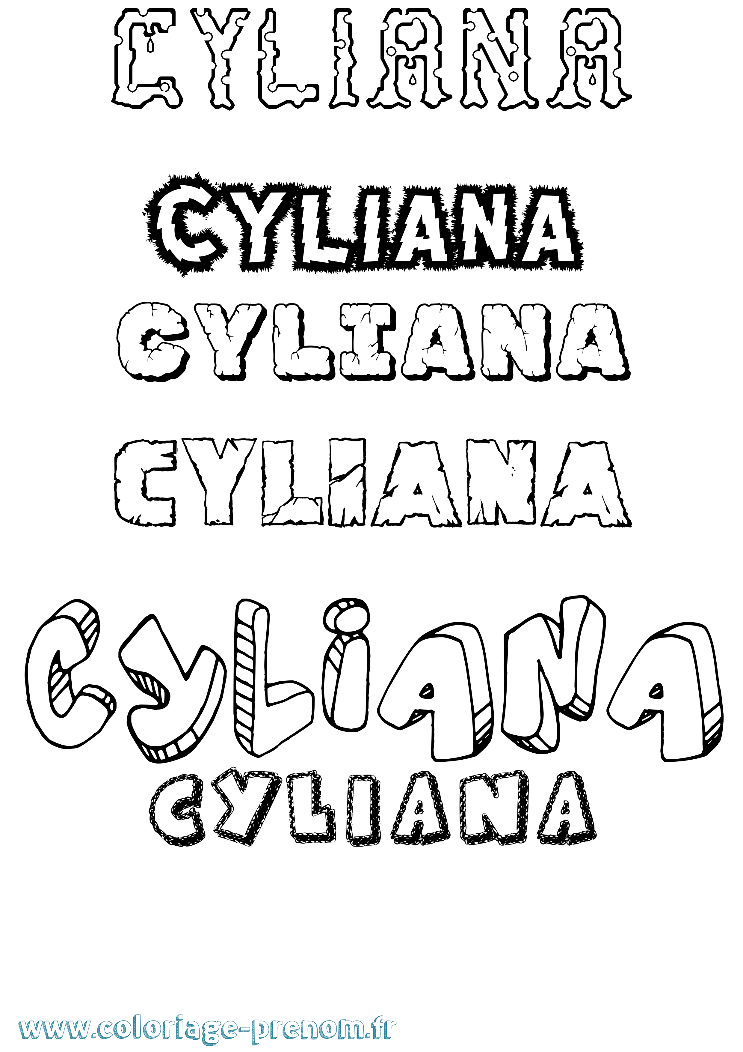Coloriage prénom Cyliana Destructuré