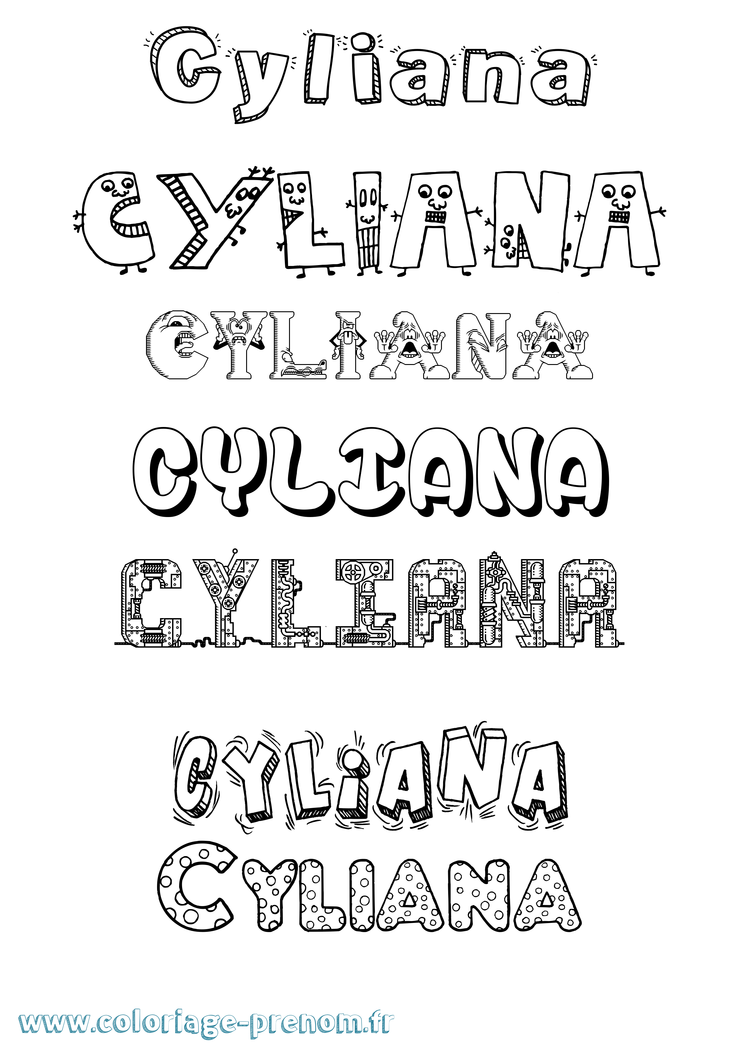 Coloriage prénom Cyliana Fun
