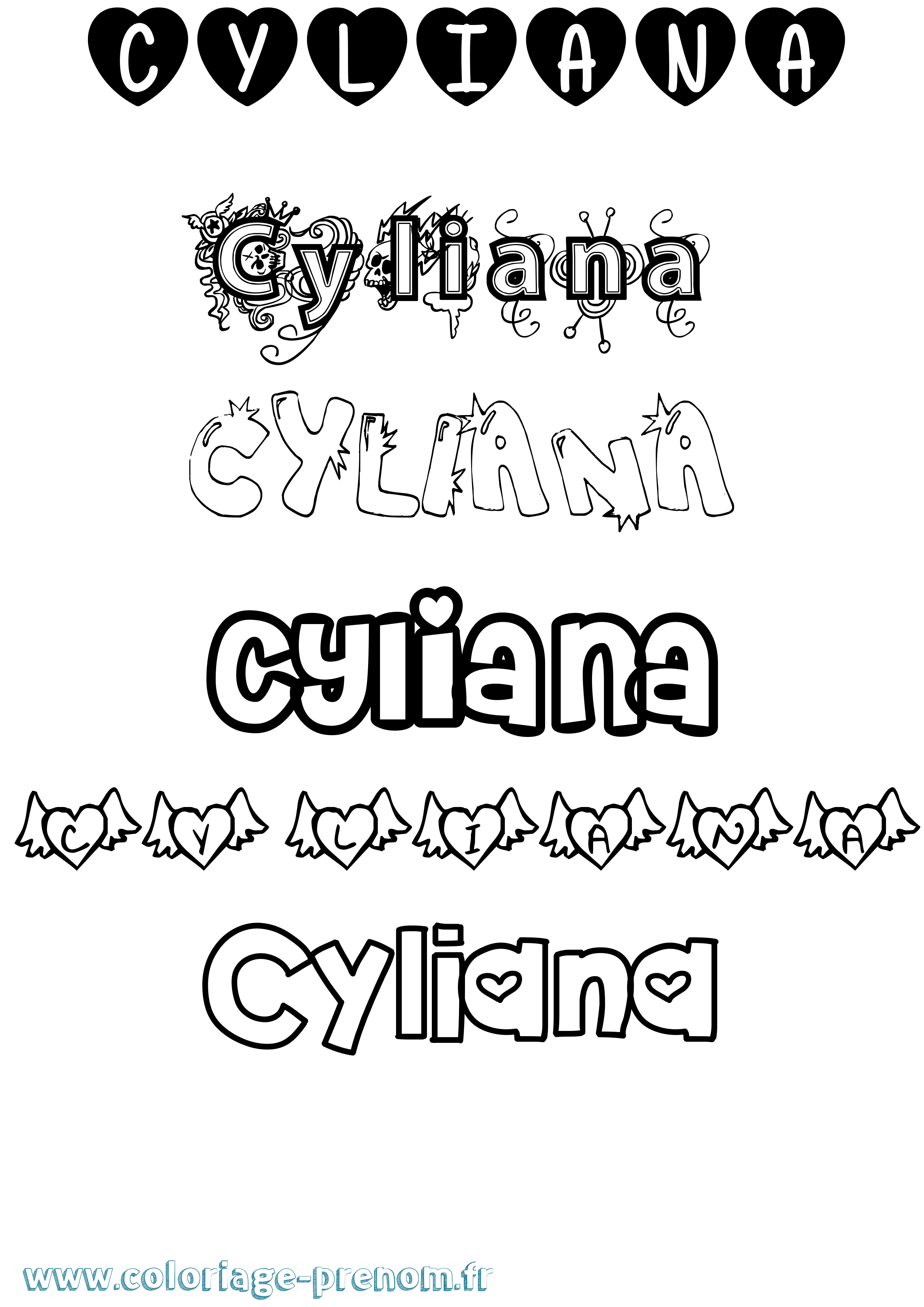 Coloriage prénom Cyliana Girly