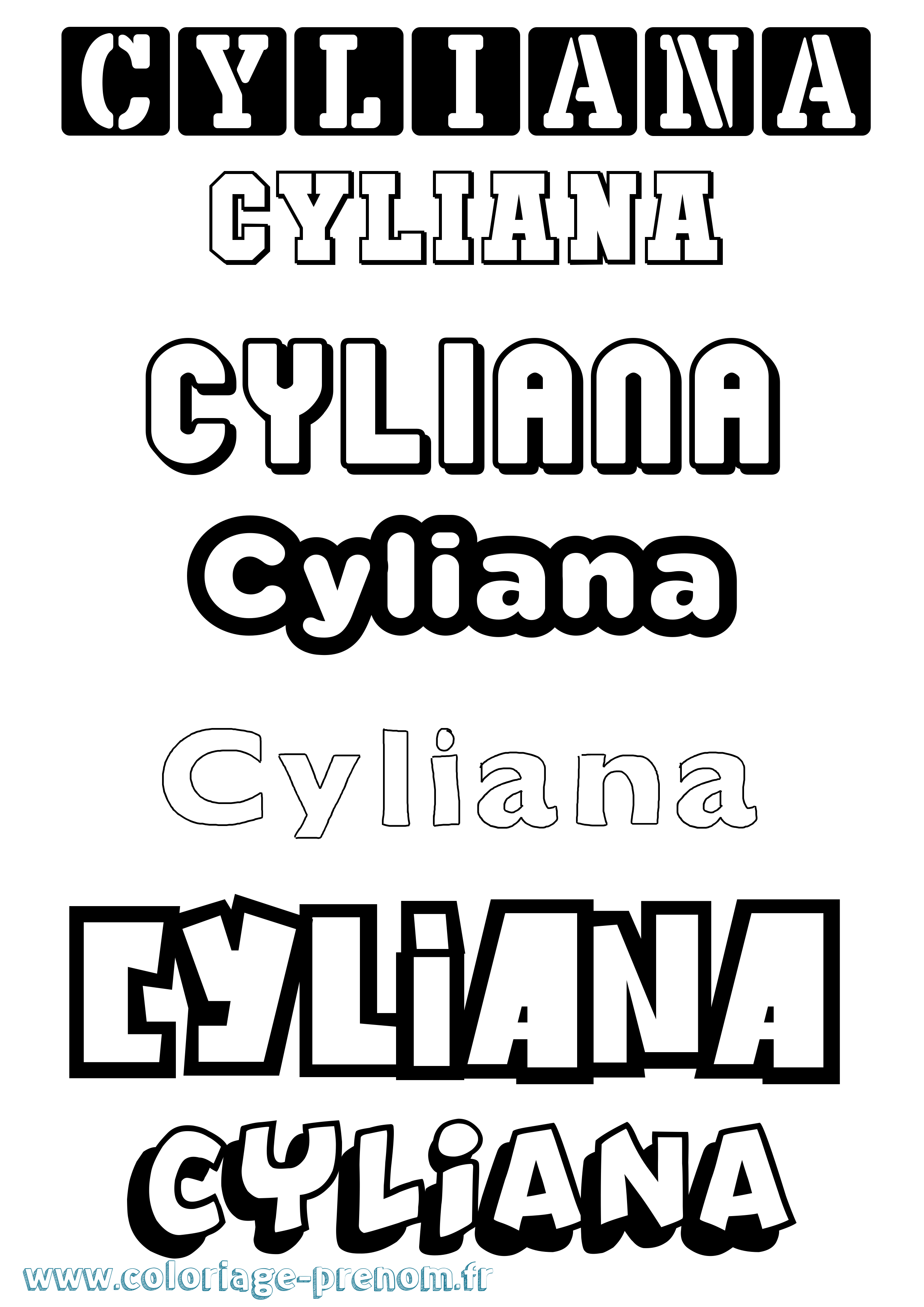 Coloriage prénom Cyliana Simple