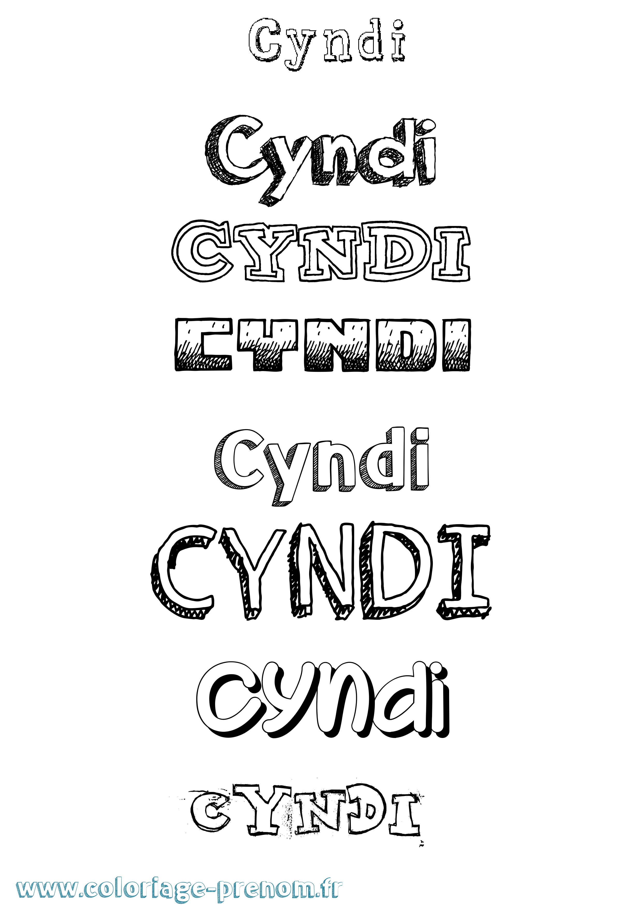 Coloriage prénom Cyndi Dessiné