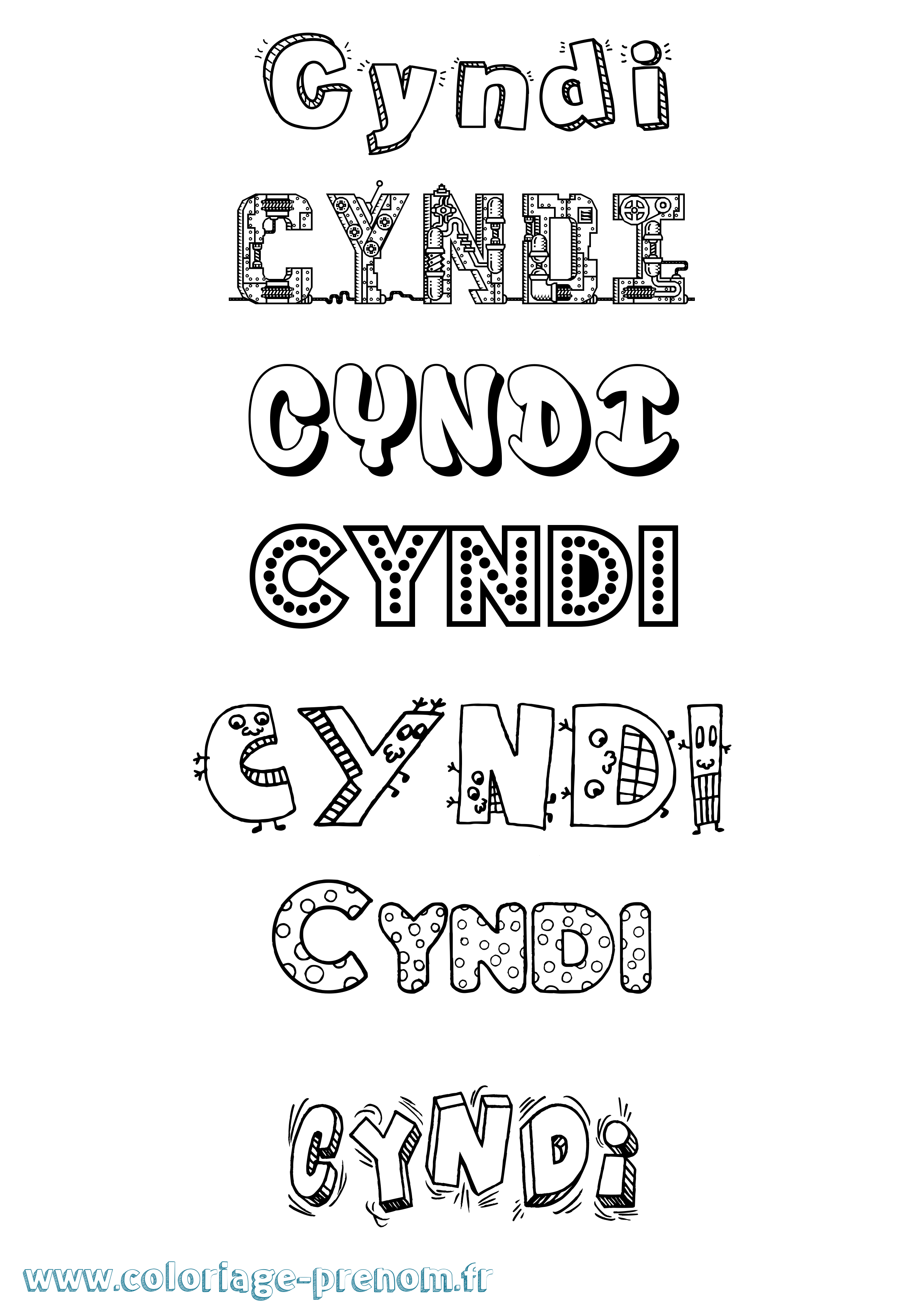 Coloriage prénom Cyndi Fun