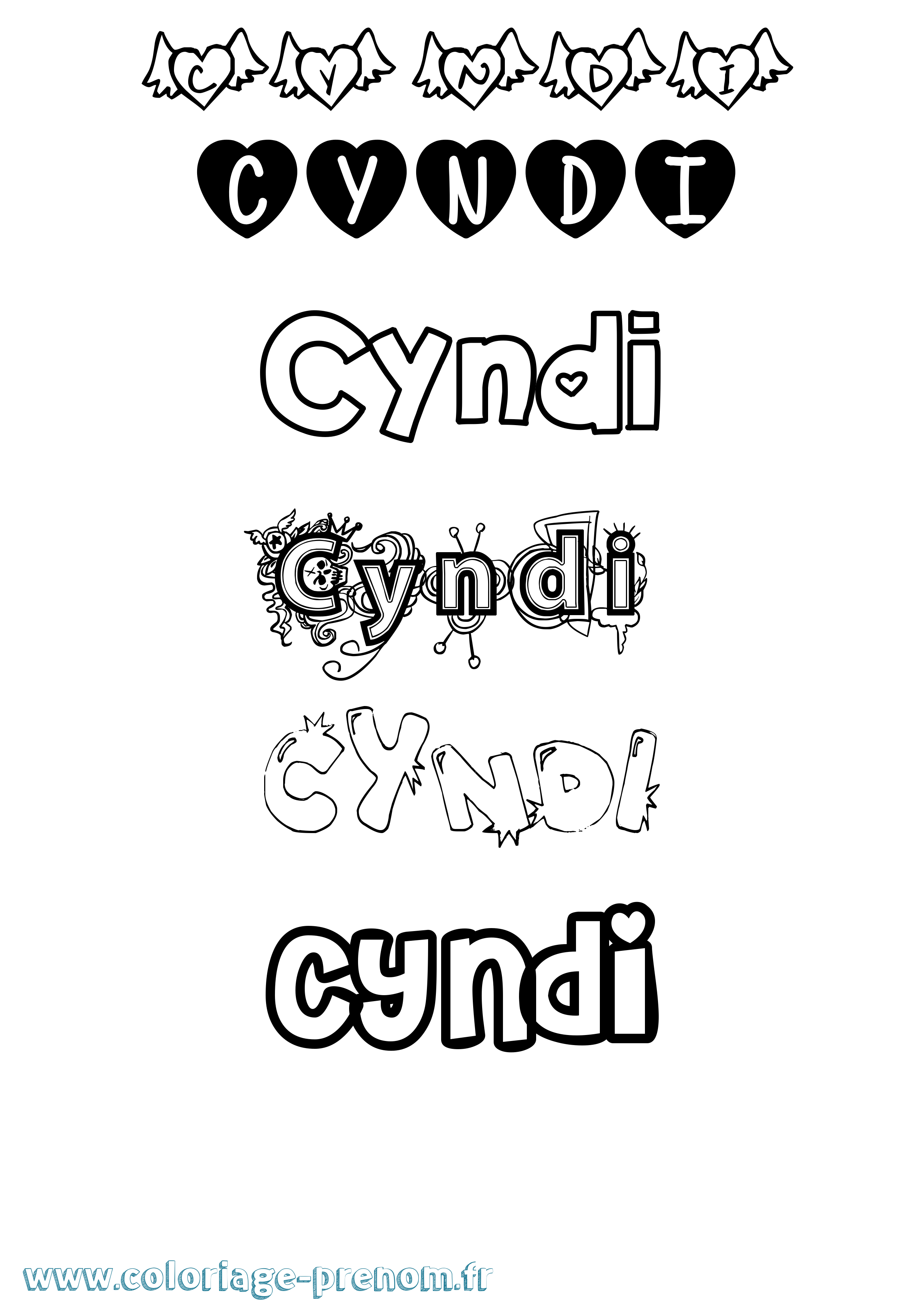 Coloriage prénom Cyndi Girly