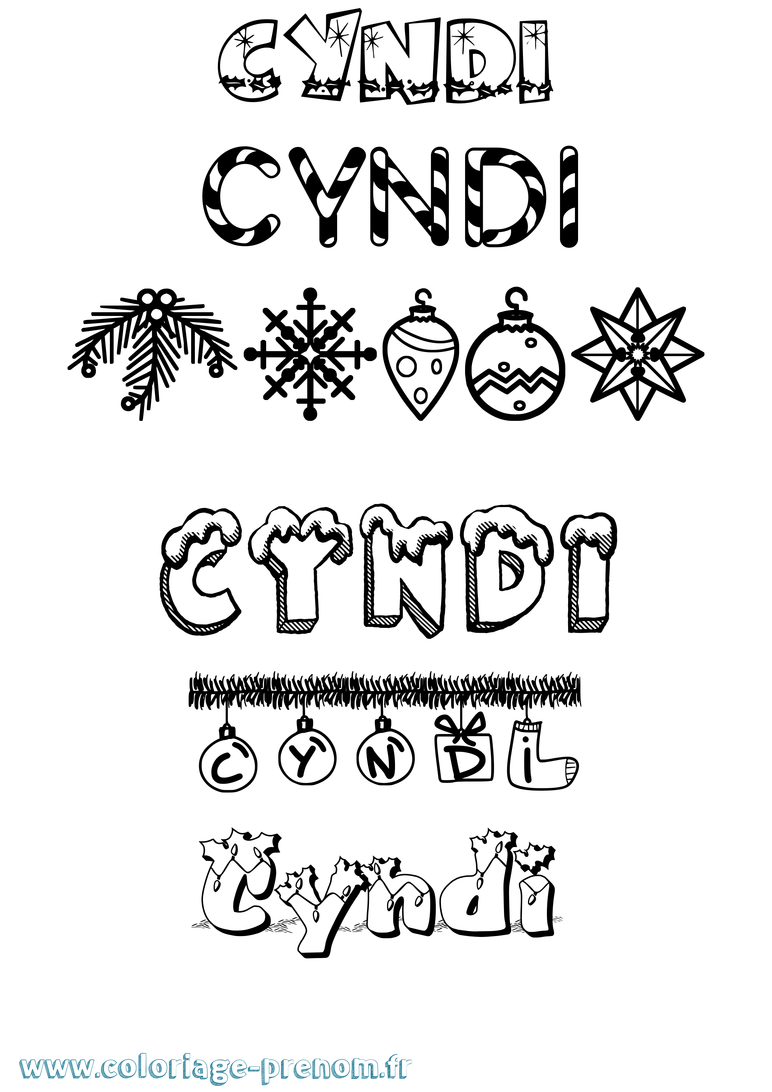 Coloriage prénom Cyndi Noël