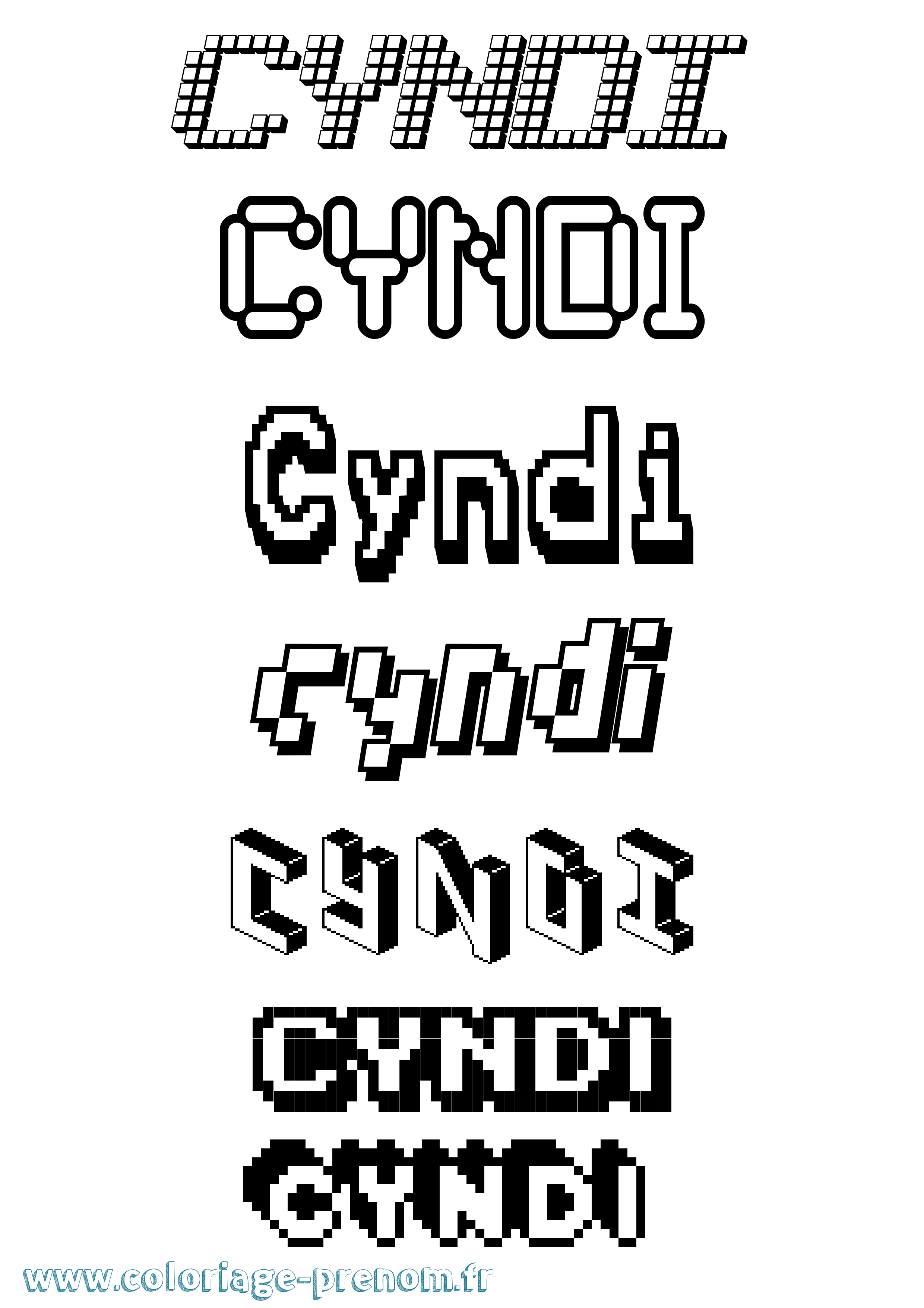 Coloriage prénom Cyndi Pixel