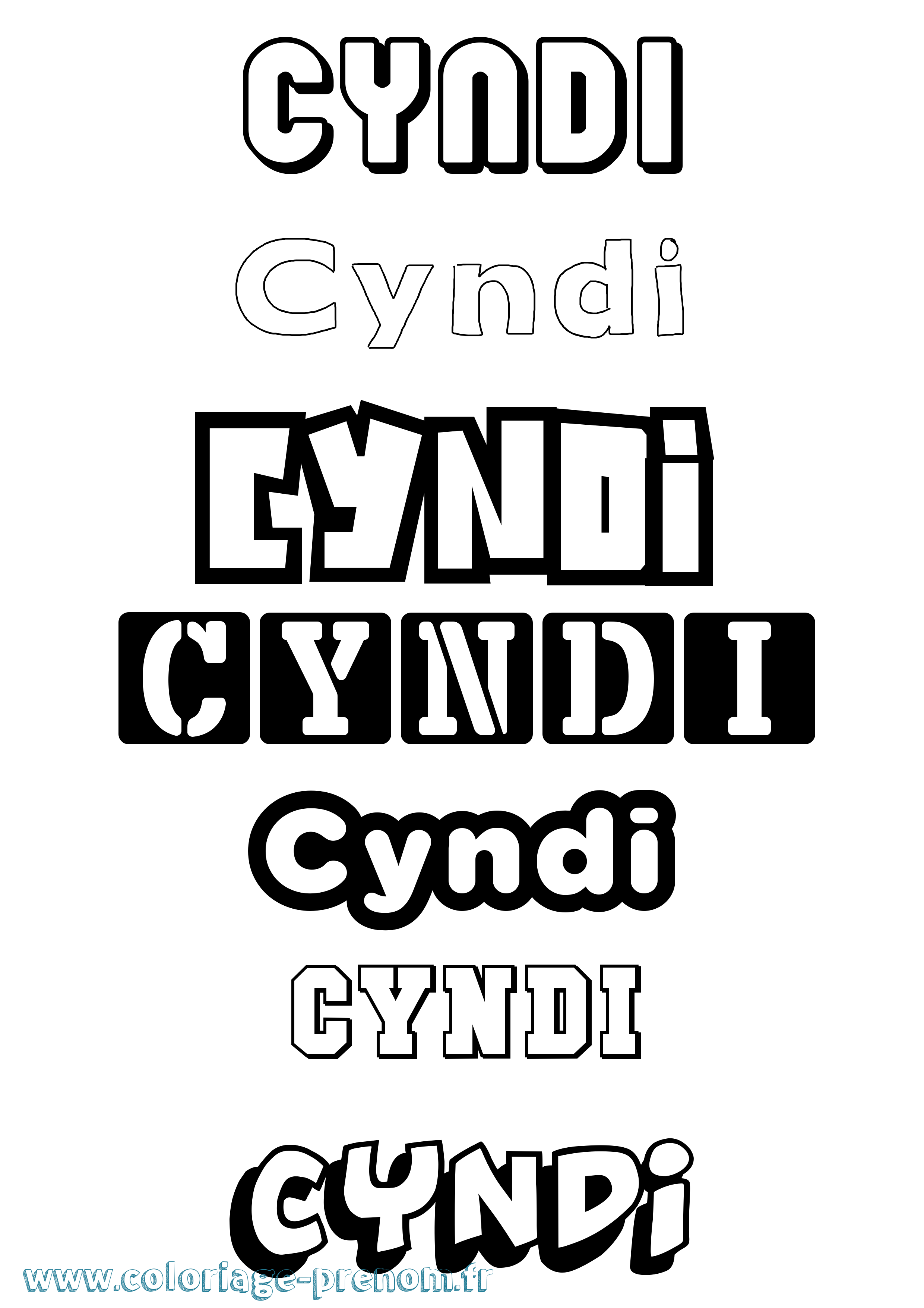 Coloriage prénom Cyndi Simple