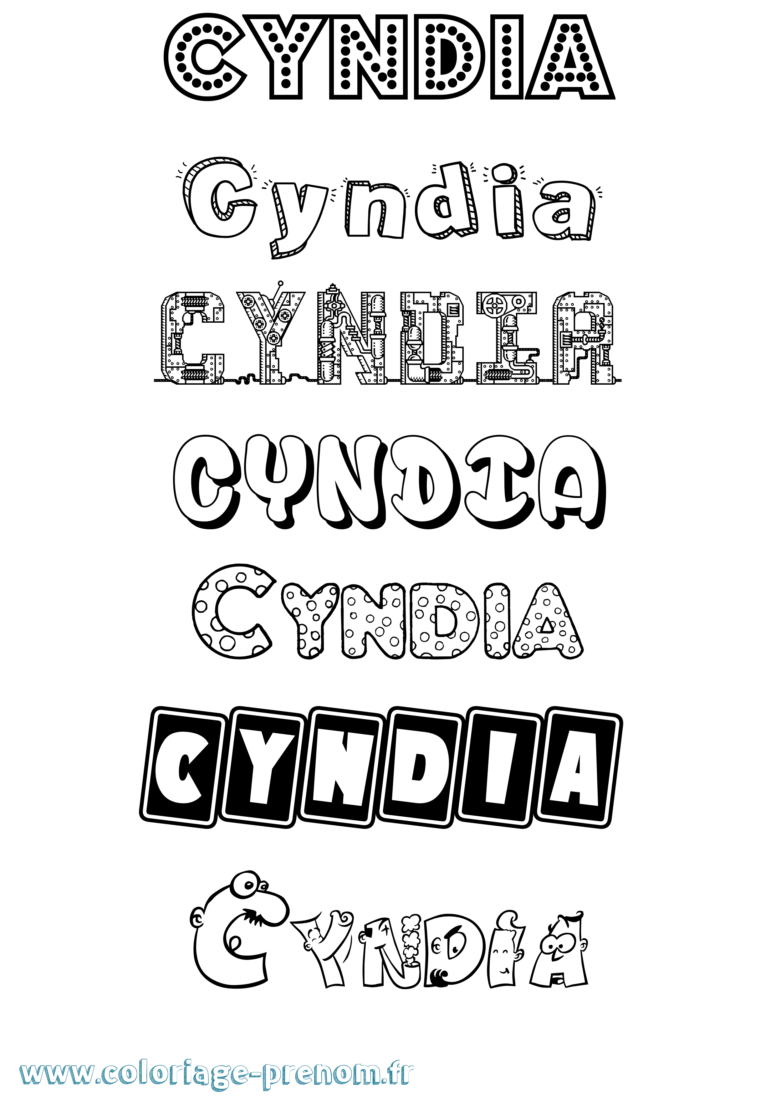 Coloriage prénom Cyndia Fun