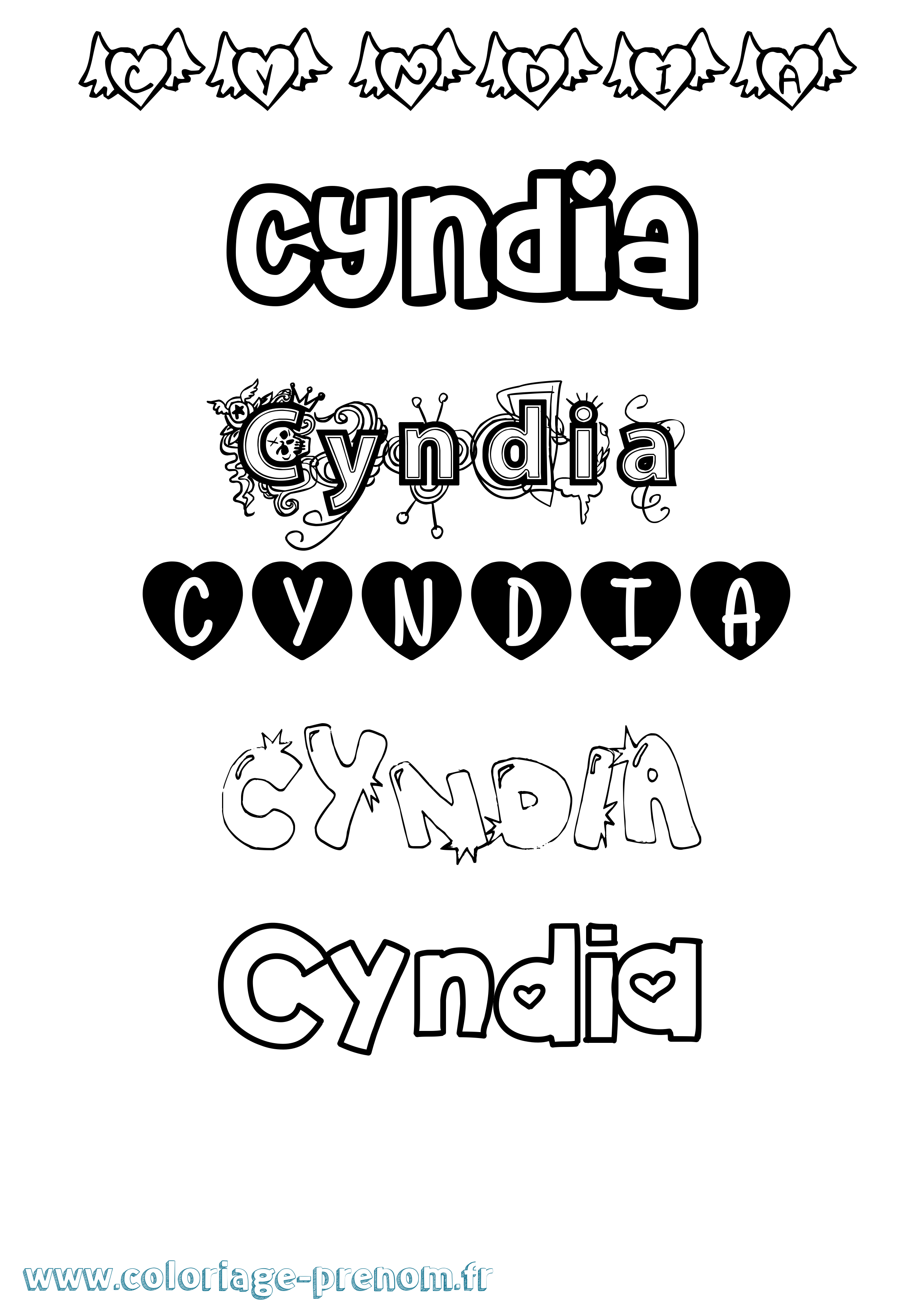 Coloriage prénom Cyndia Girly