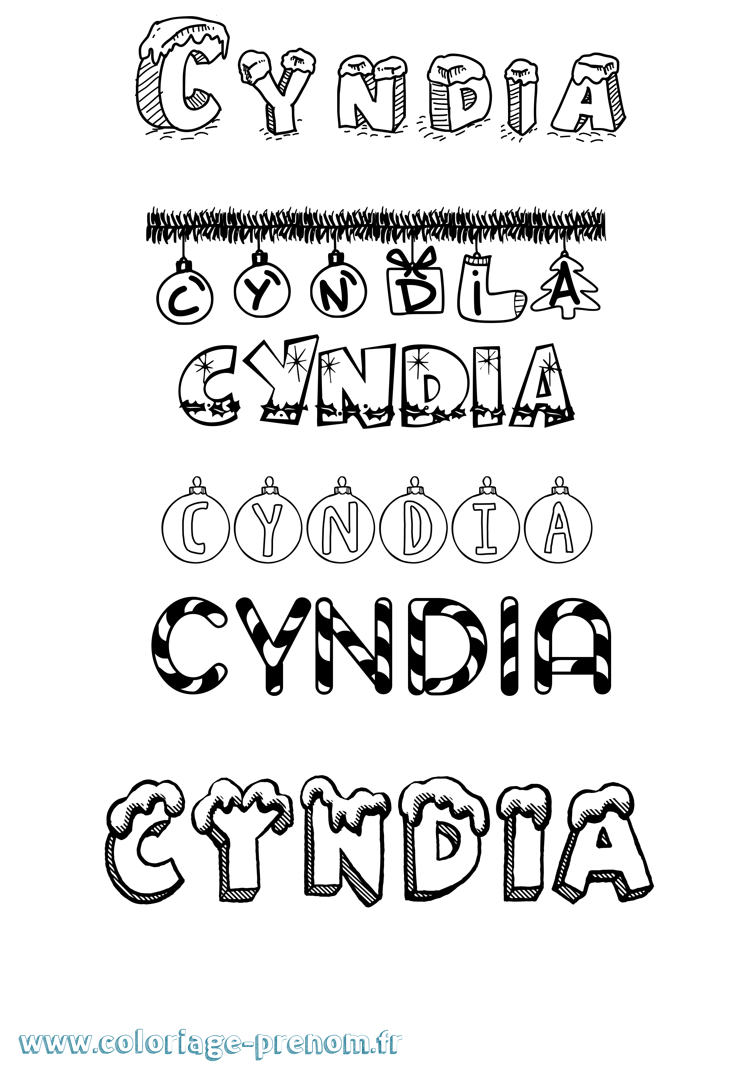 Coloriage prénom Cyndia Noël