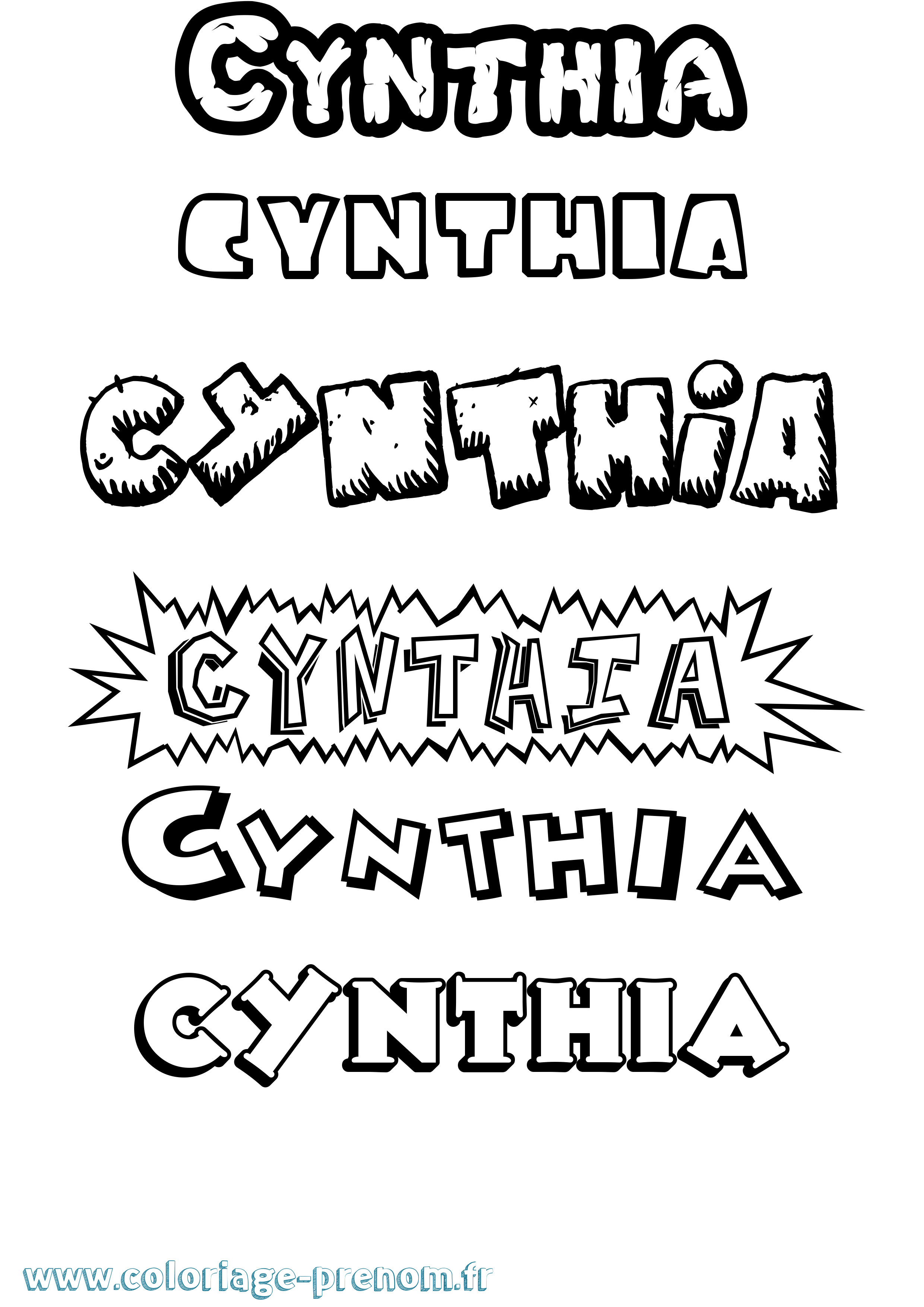 Coloriage prénom Cynthia Dessin Animé