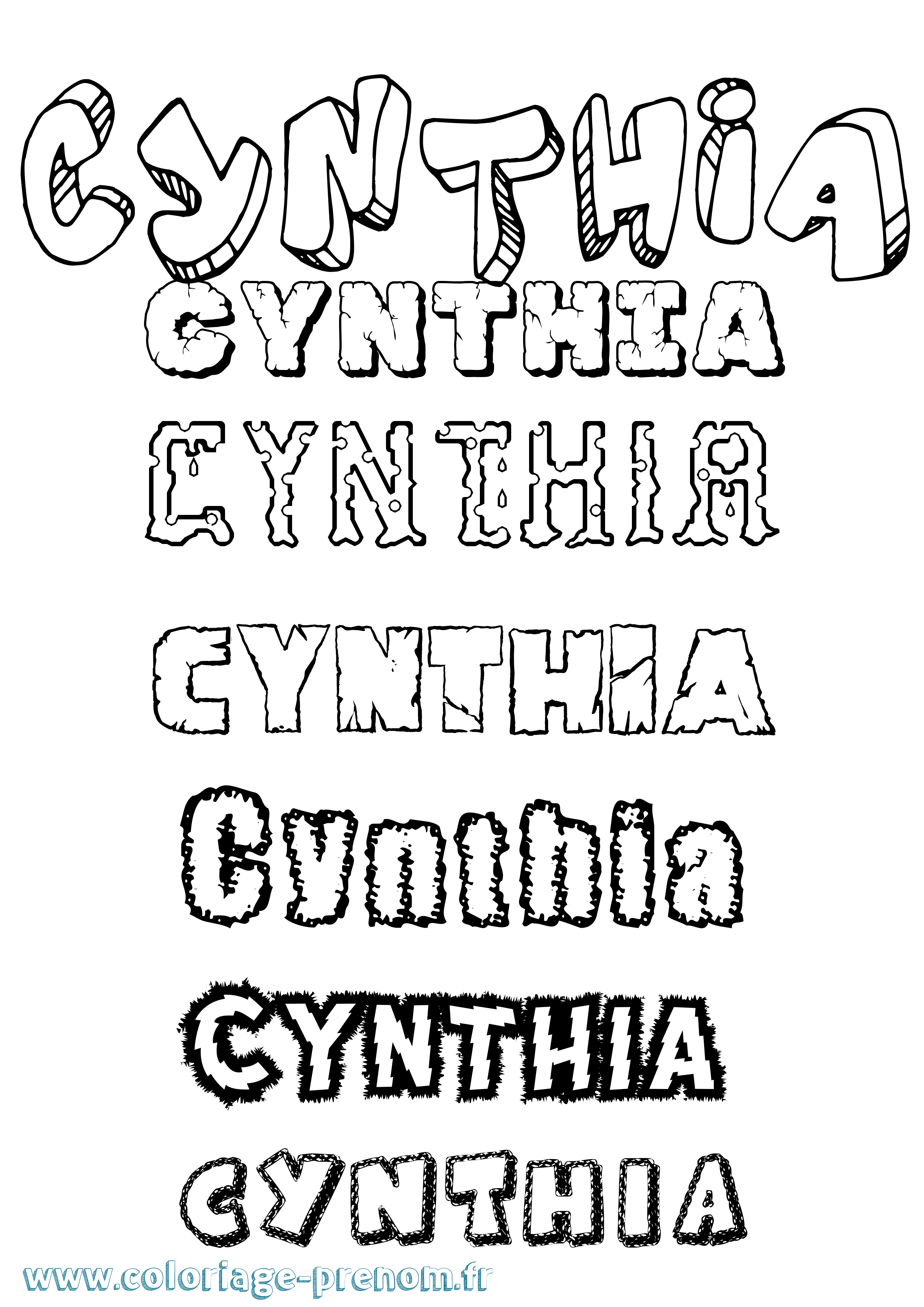 Coloriage prénom Cynthia Destructuré