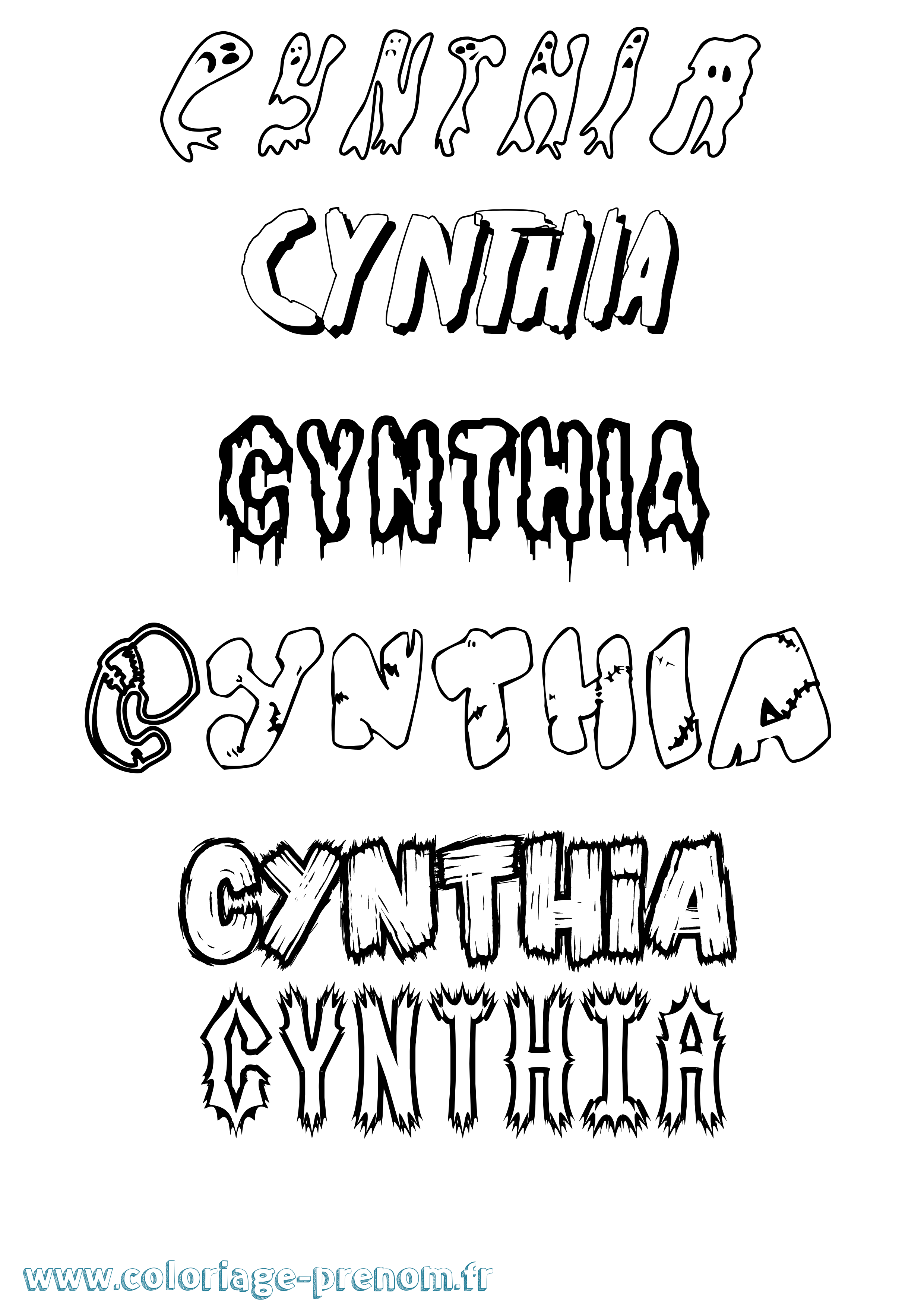 Coloriage prénom Cynthia Frisson