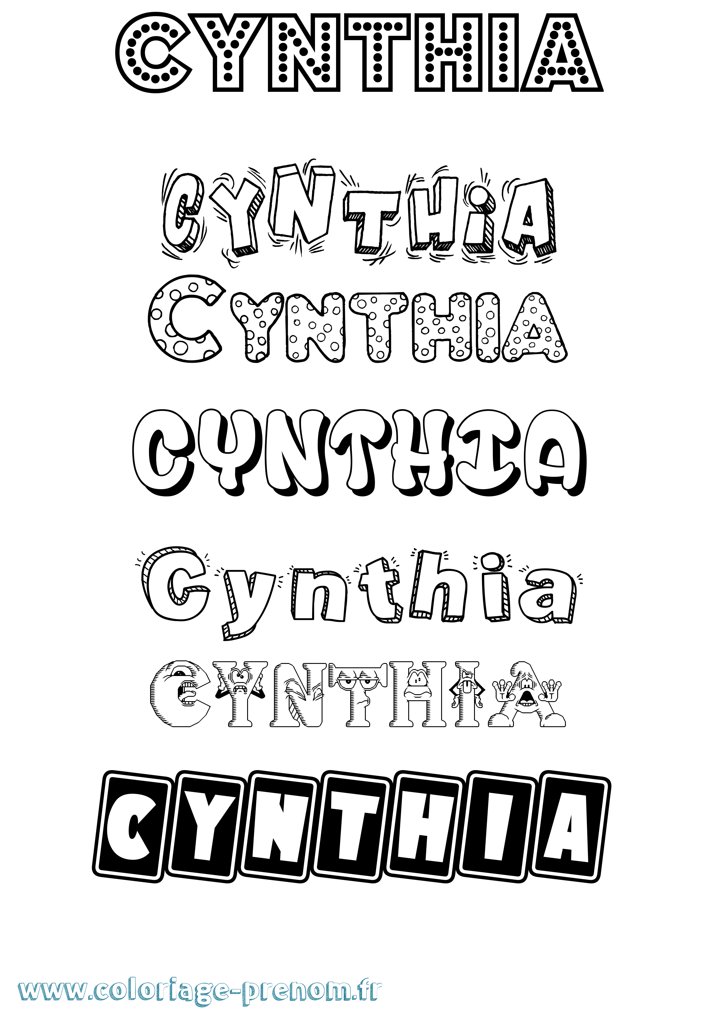 Coloriage prénom Cynthia Fun