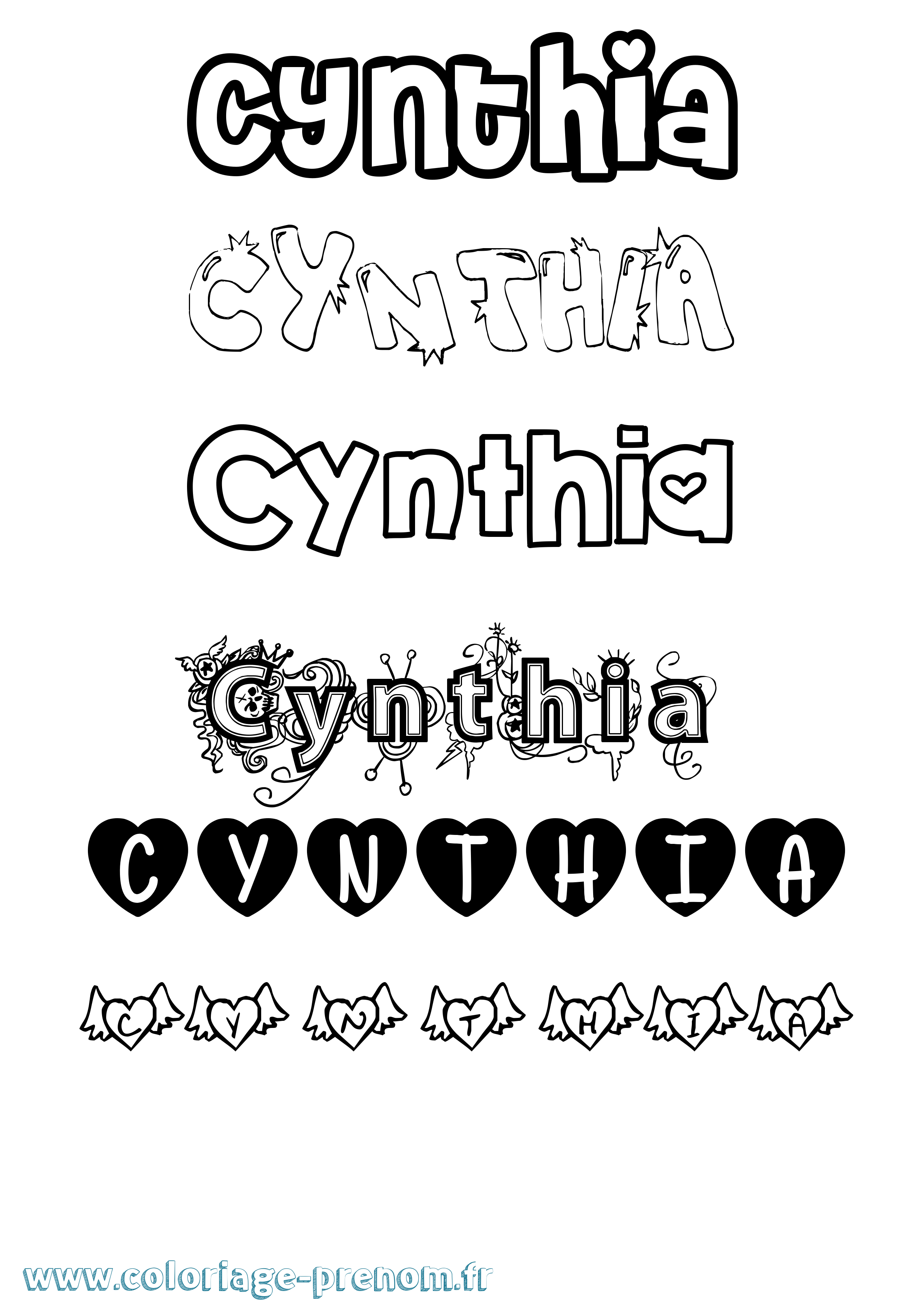 Coloriage prénom Cynthia Girly