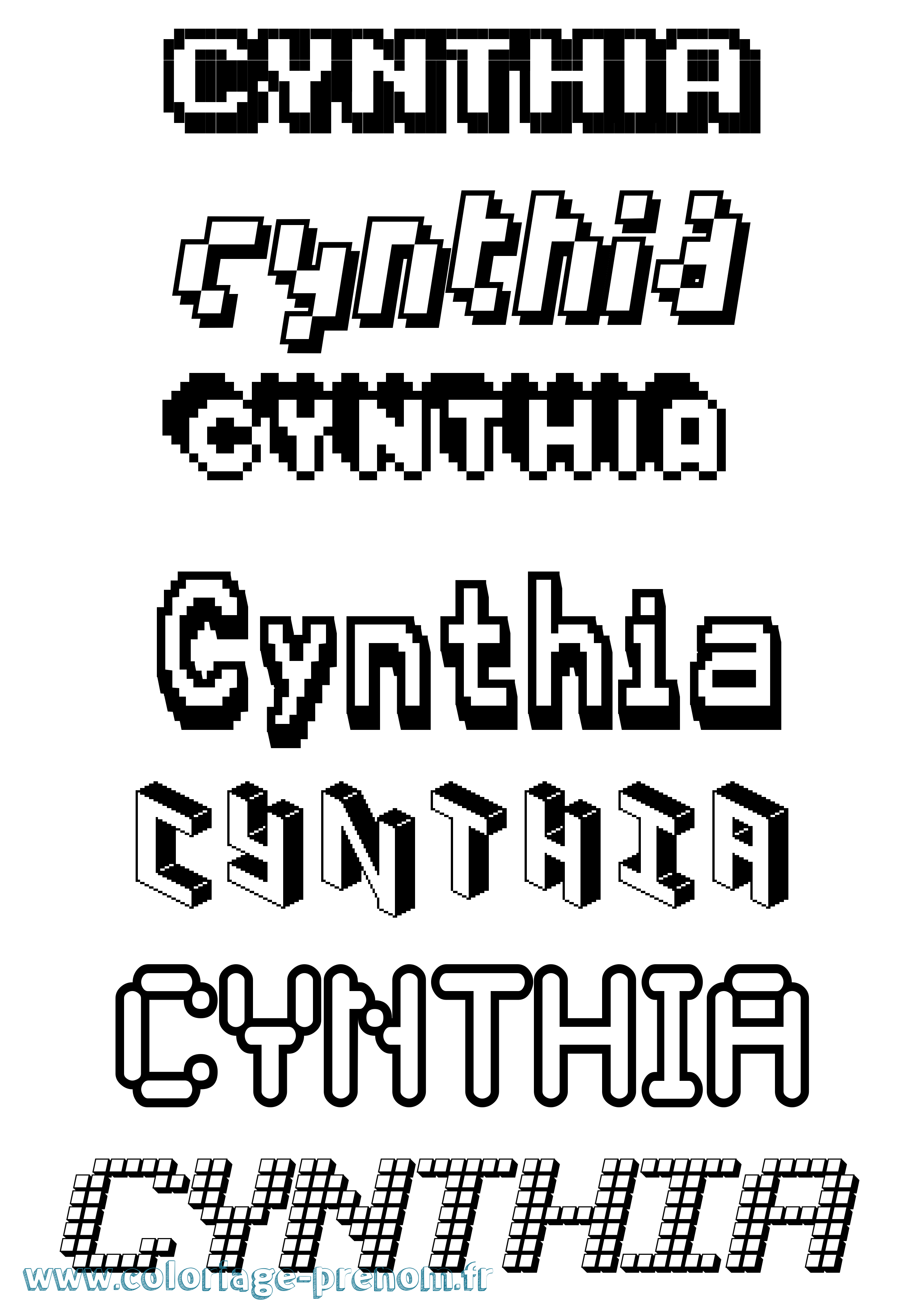 Coloriage prénom Cynthia Pixel