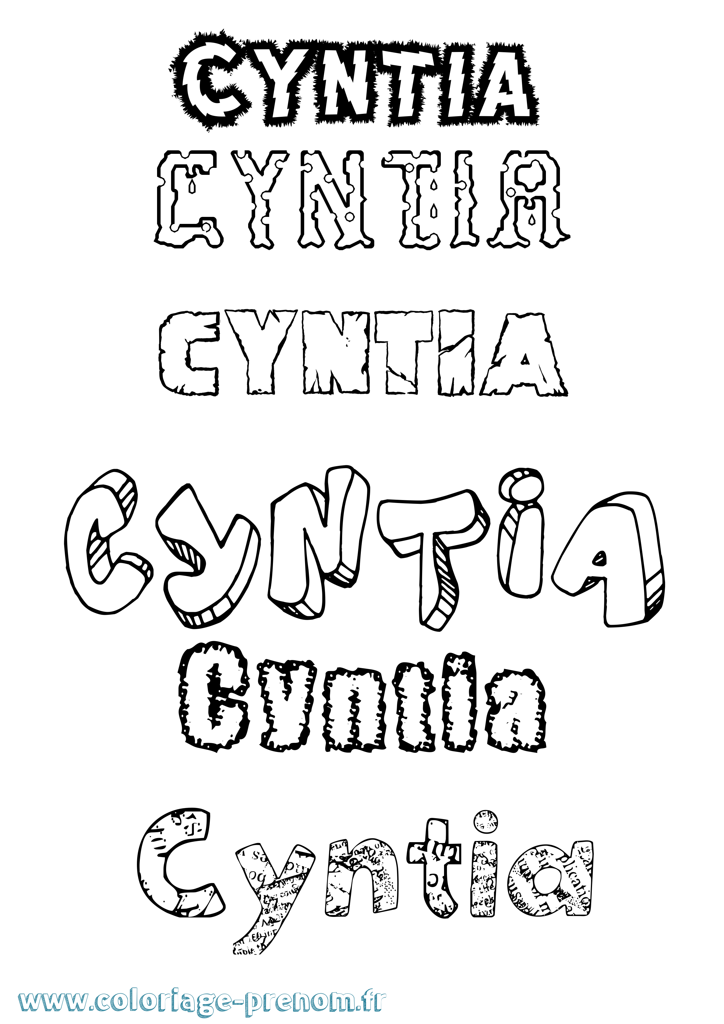 Coloriage prénom Cyntia Destructuré