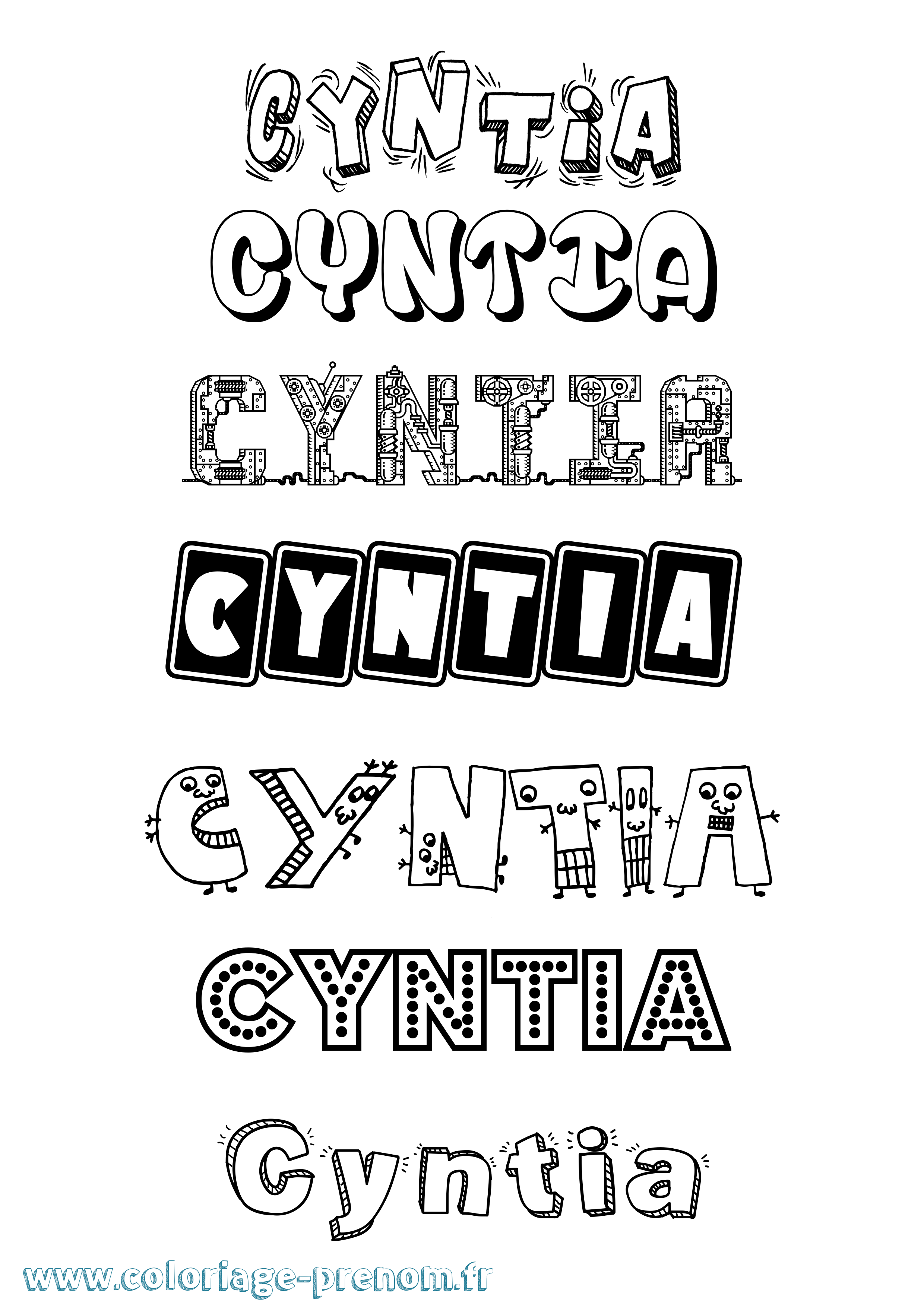 Coloriage prénom Cyntia Fun